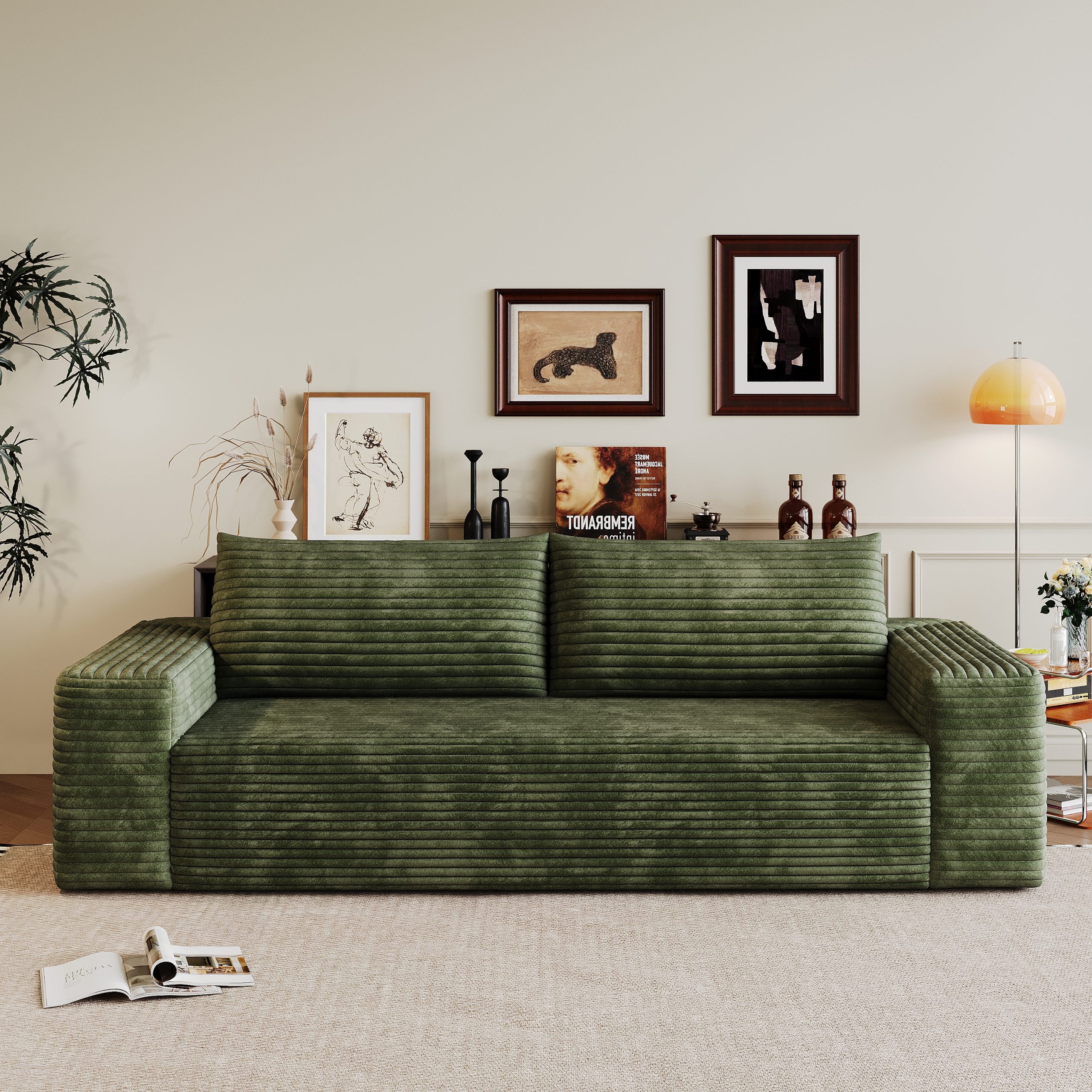 71" 3Setaser Sofa,Corduroy Fabric,Deep Seat Couches,Comfy Loveseat Sofa,No Assembly,1pcs for Living room, Bedroom,Conference room ,Apartment,Green - Image 6