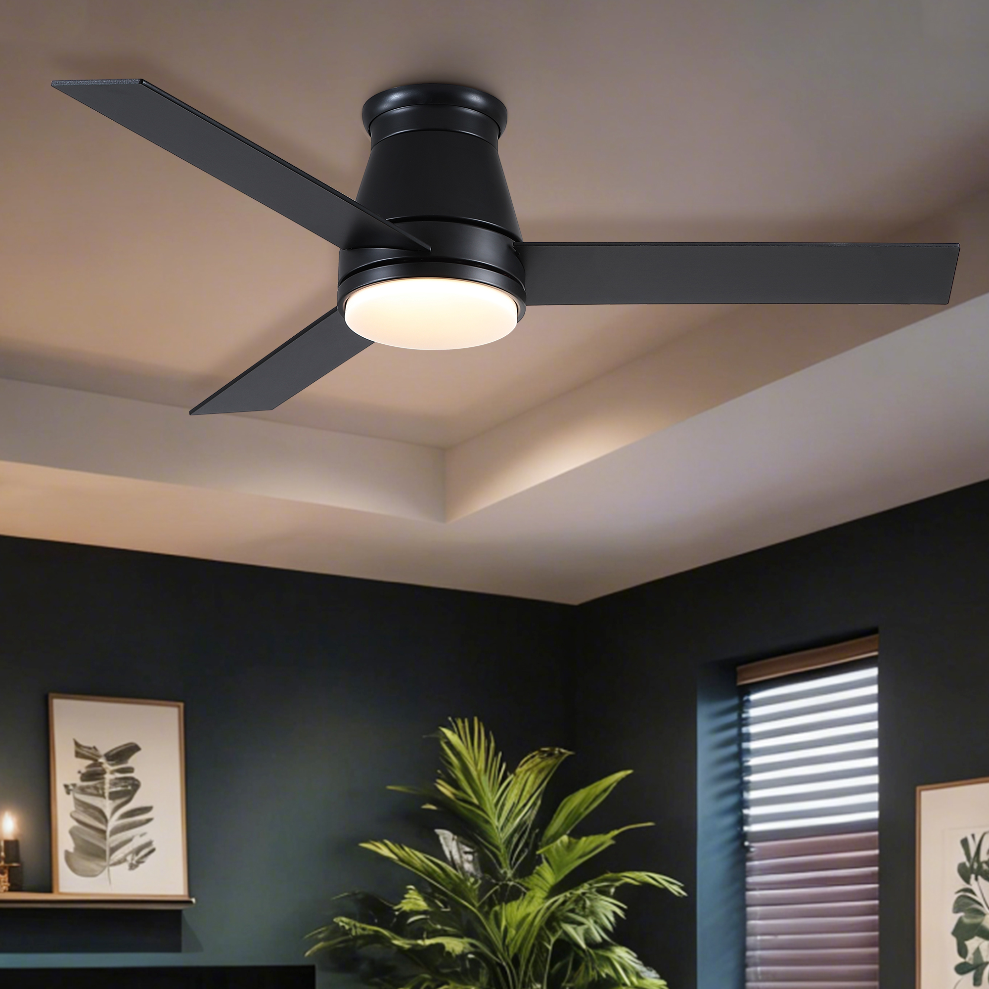 48" Black Lowe Profile Ceiling Fan with Light - Image 3
