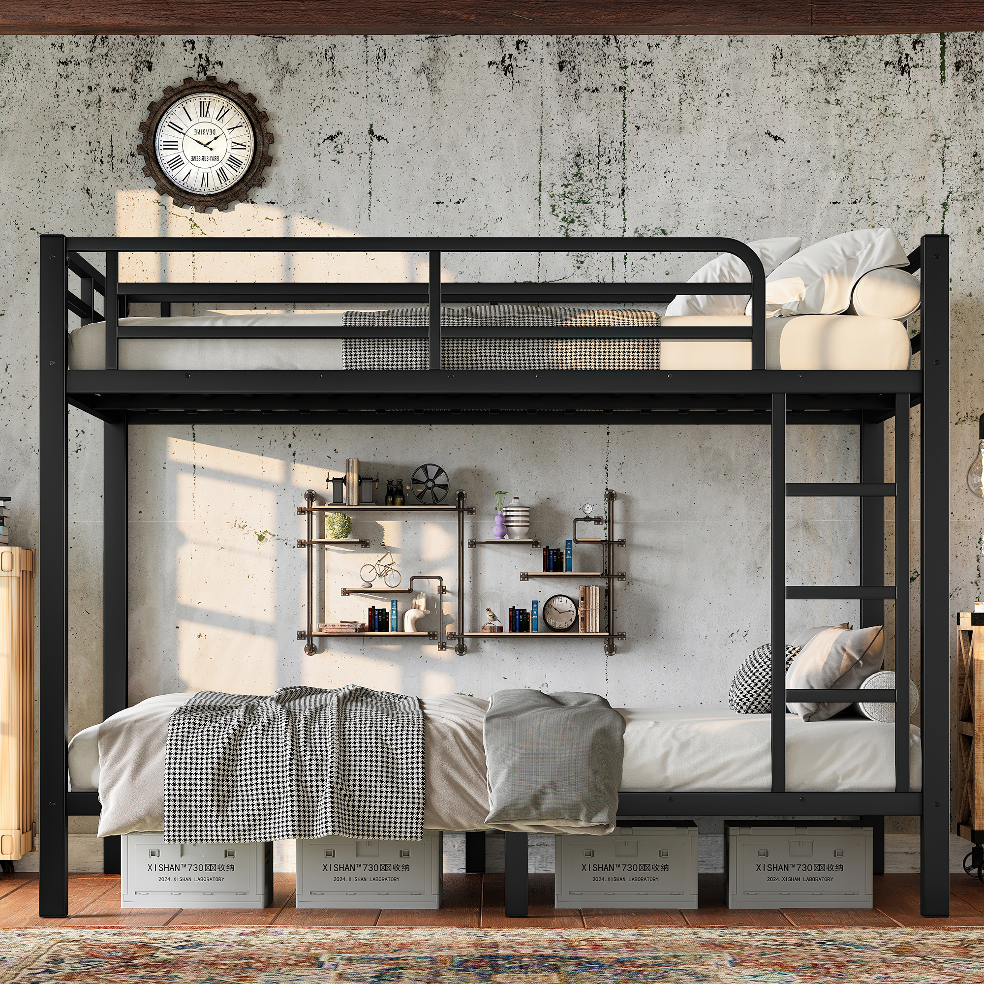 Metal Twin over Twin Bunk Bed for Teens and Adults,Space-Saving/Noise Reduced/No Box Spring Needed, Black