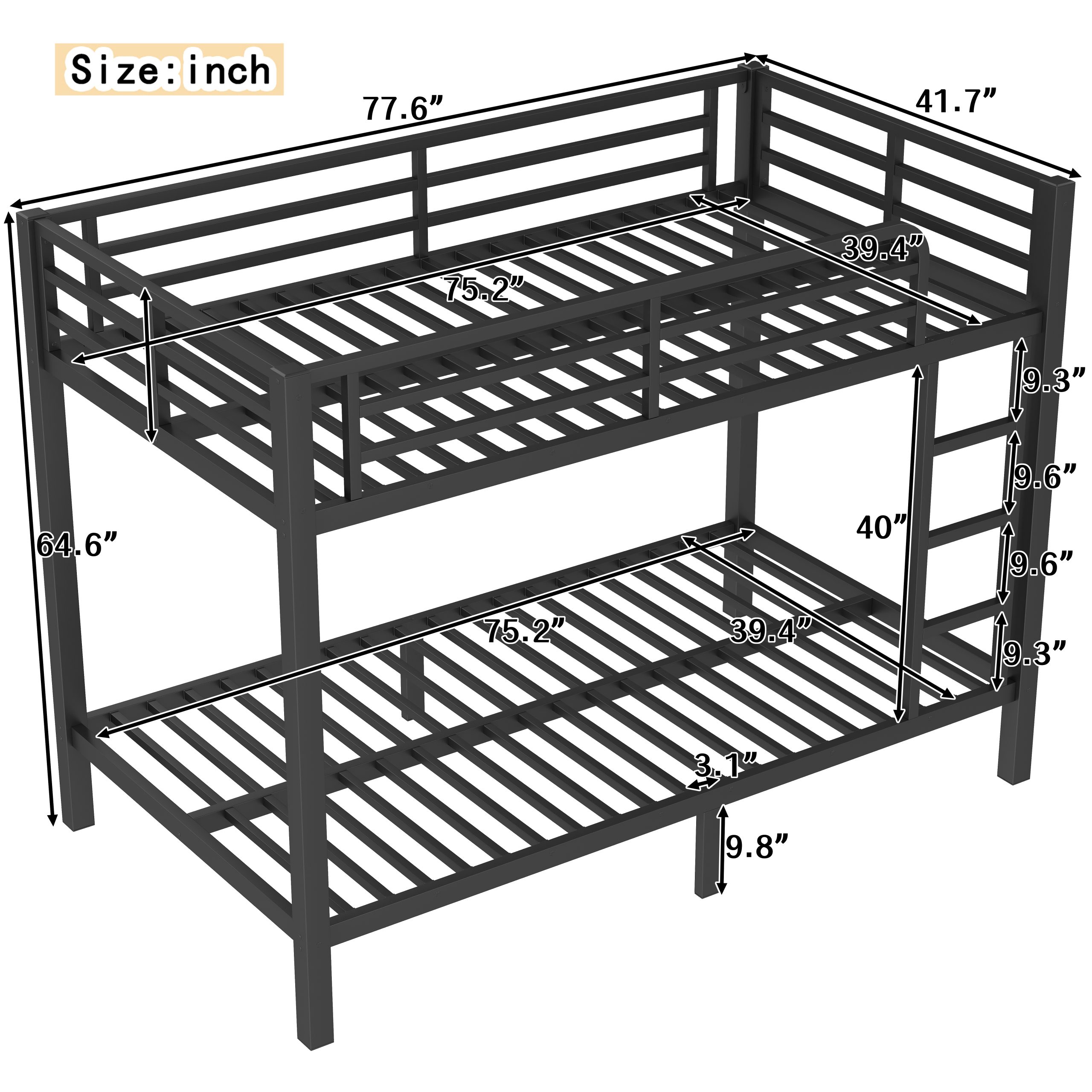 Metal Twin over Twin Bunk Bed for Teens and Adults,Space-Saving/Noise Reduced/No Box Spring Needed, Black - Image 4