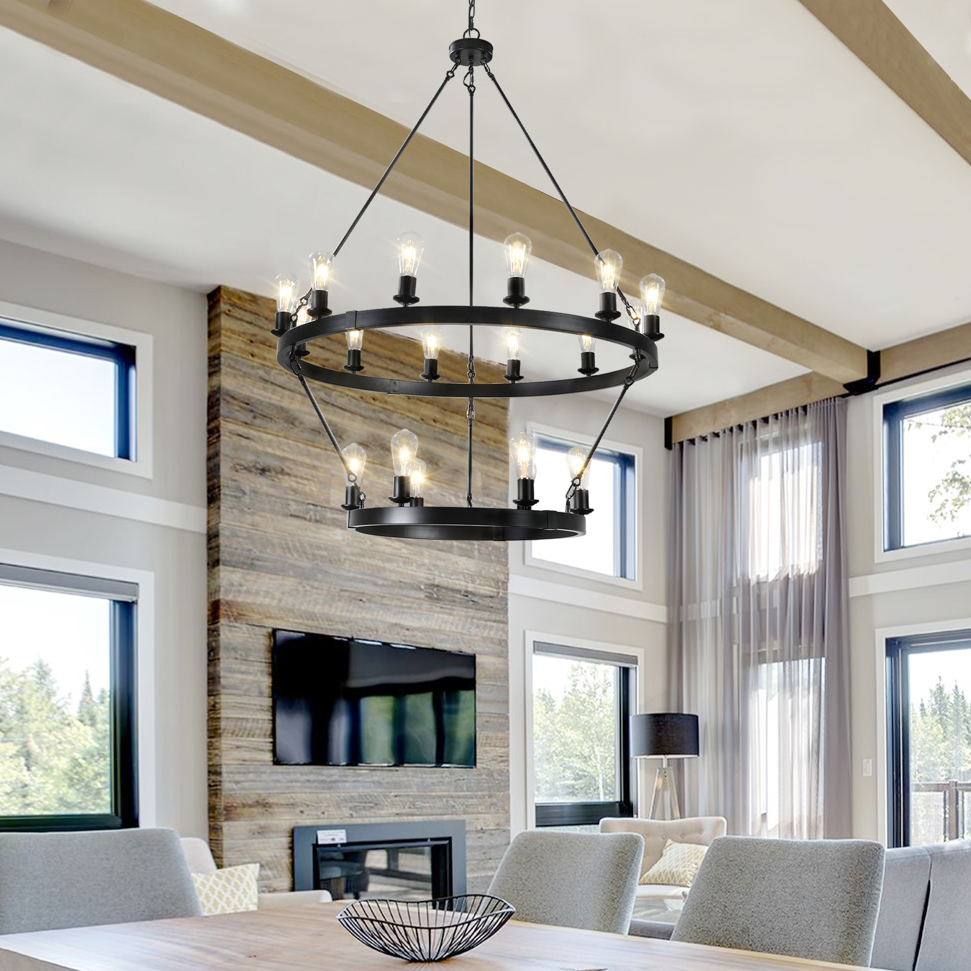 (NEW SKU:W1340P206659) Retro style Large 2-Tier circular ceiling Ironwork chandelier - Image 2