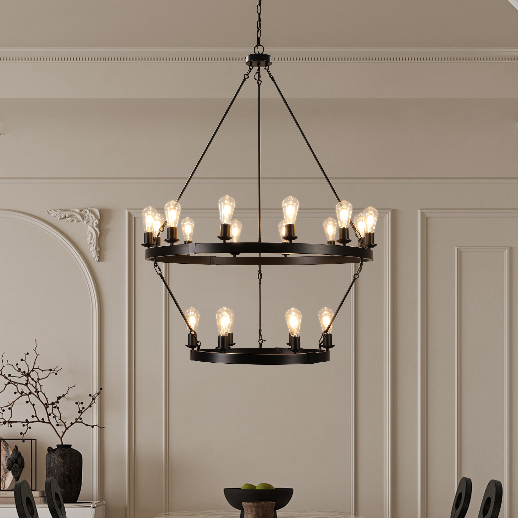 (NEW SKU:W1340P206659) Retro style Large 2-Tier circular ceiling Ironwork chandelier - Image 3