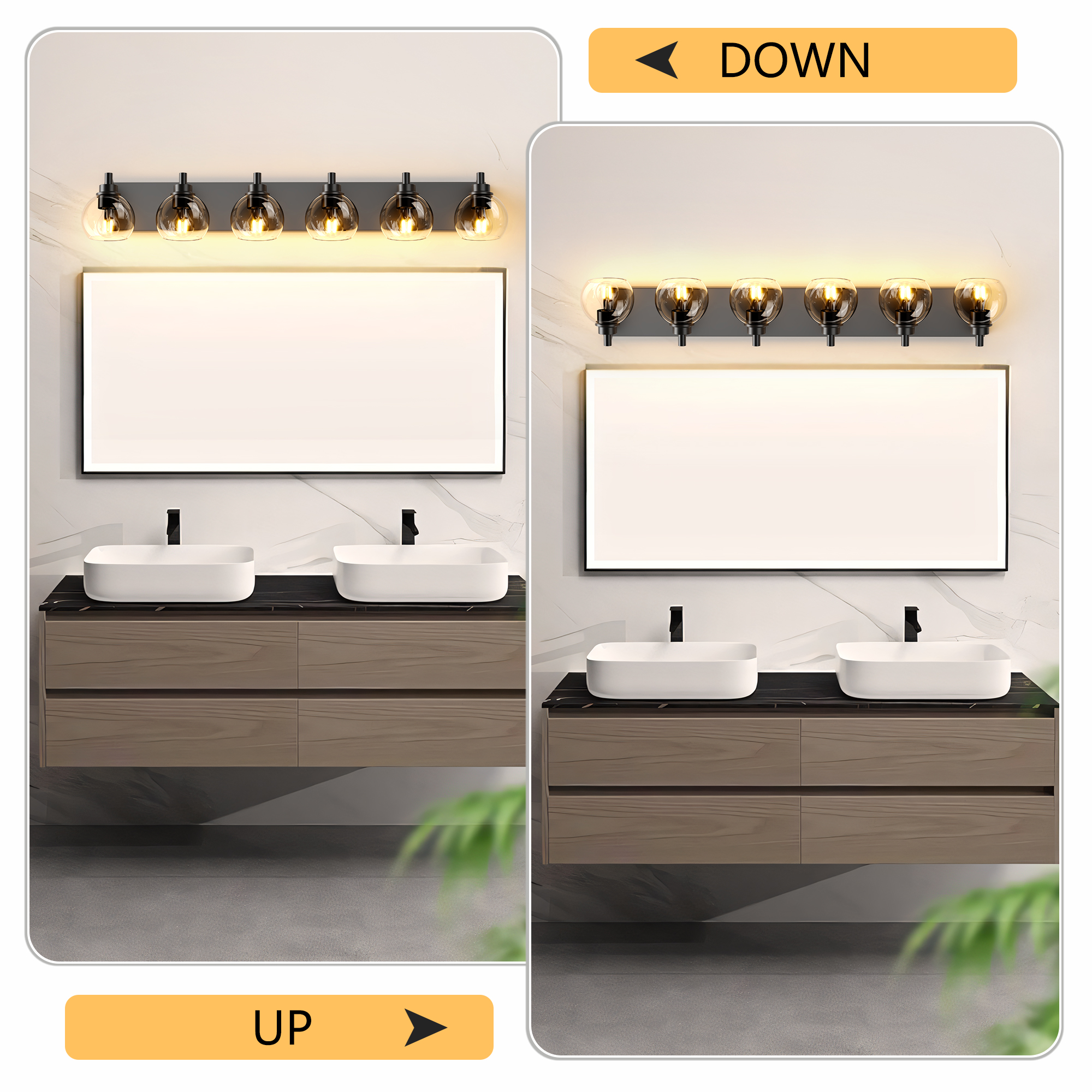 Farmhouse Bathroom Vanity Light Fixtures, 6-Light Bathroom Light Fixtures Over Mirror, Rustic Sconces Wall Lighting with Glass Shade for Living Room, Bedroom, Hallway - Image 5