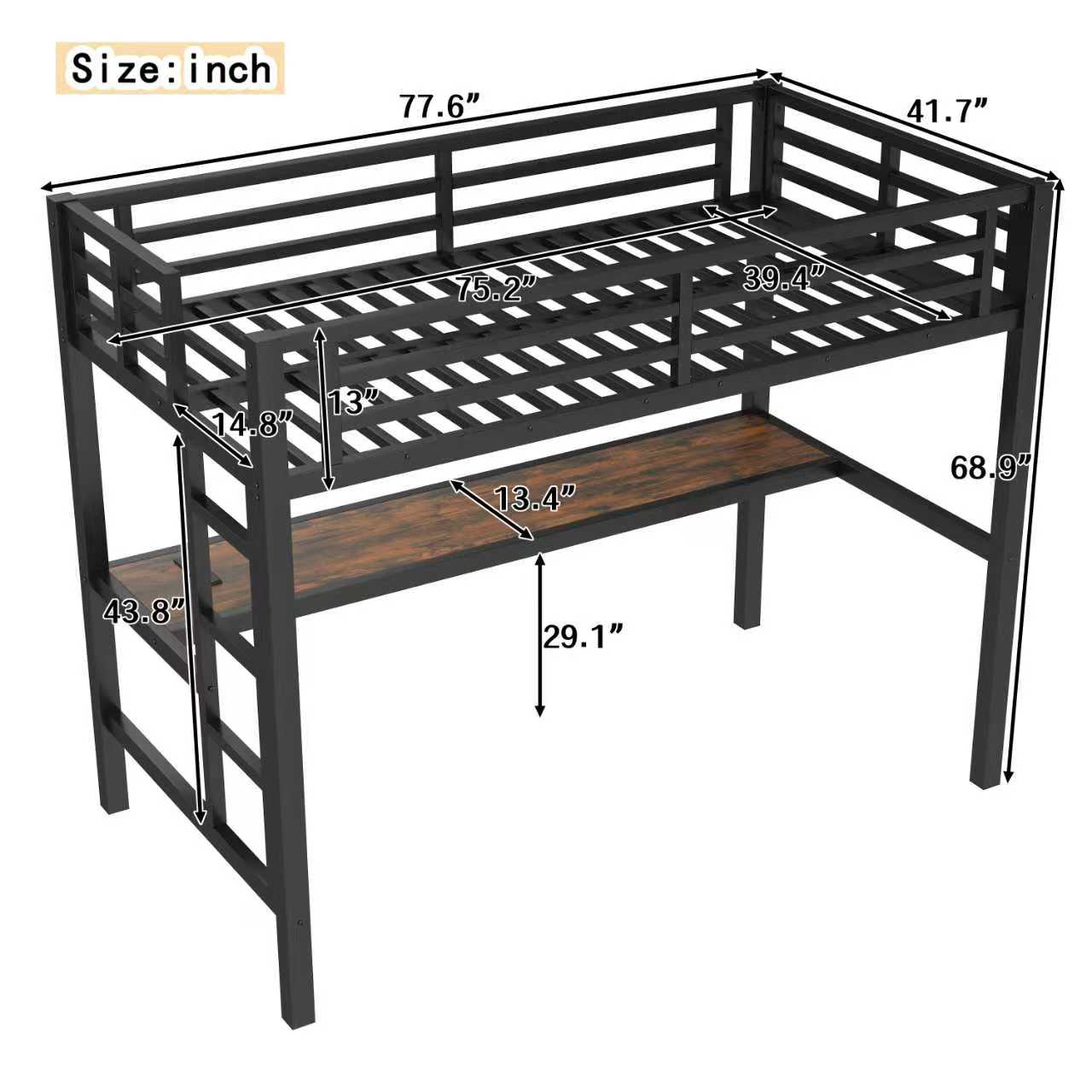 Metal Twin Size Loft Bed with Power Outlet and LED Lighted, Space-Saving, Noise Reduced, Black - Image 4