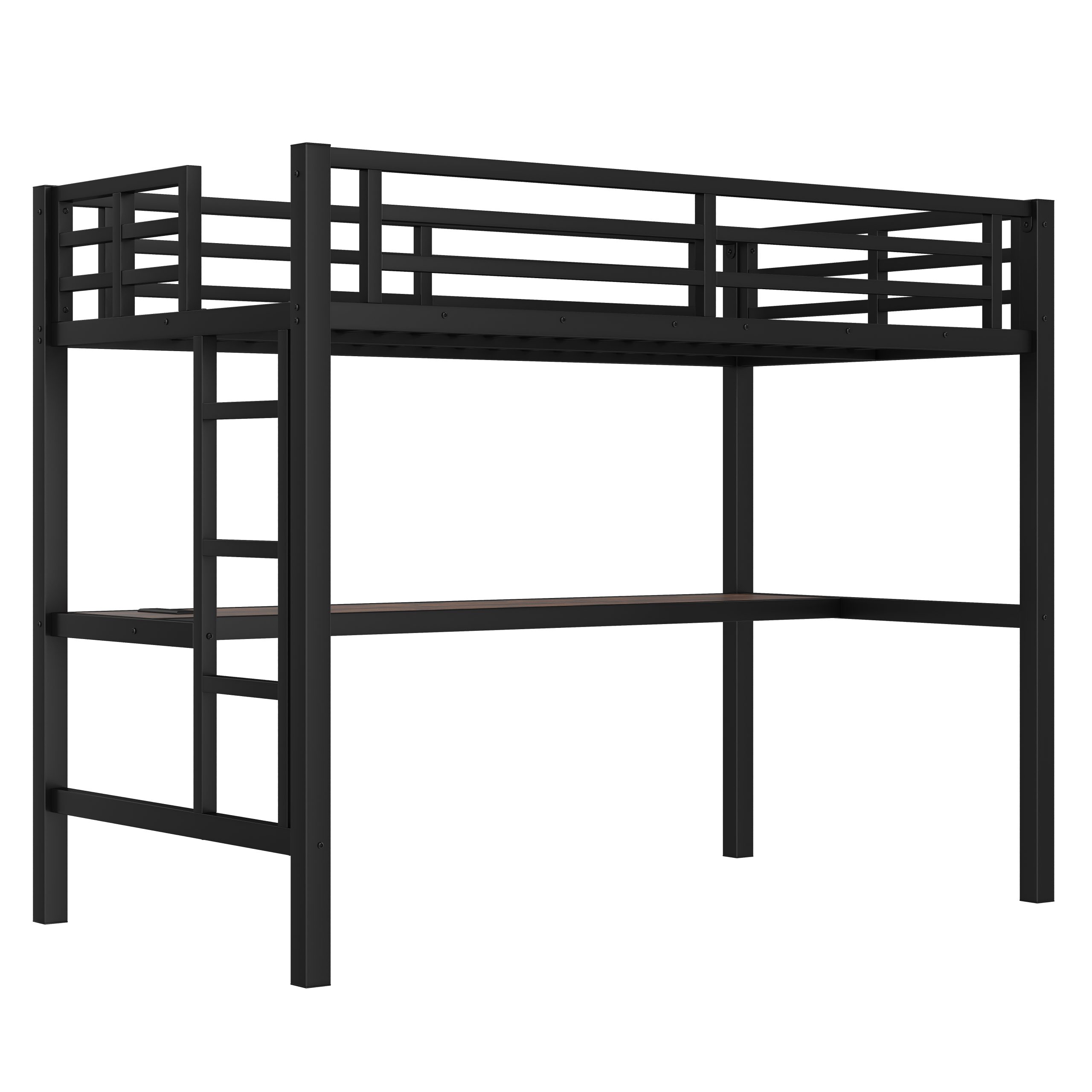 Metal Twin Size Loft Bed with Power Outlet and LED Lighted, Space-Saving, Noise Reduced, Black - Image 6