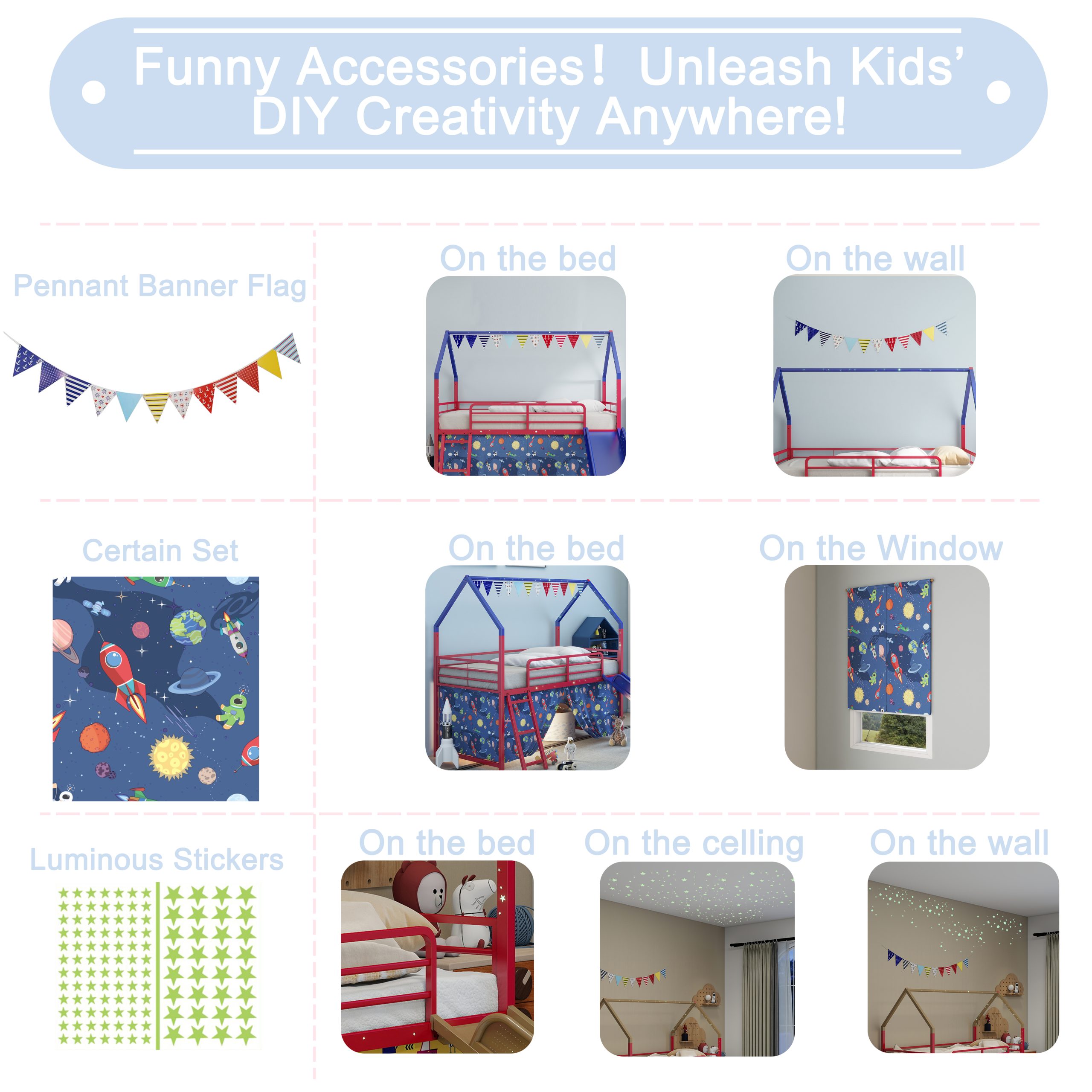 Jack Metal Junior House Twin Loft Bed with Slide and Curtain Set, Super Hero Color Navy Blue and Red - Image 4
