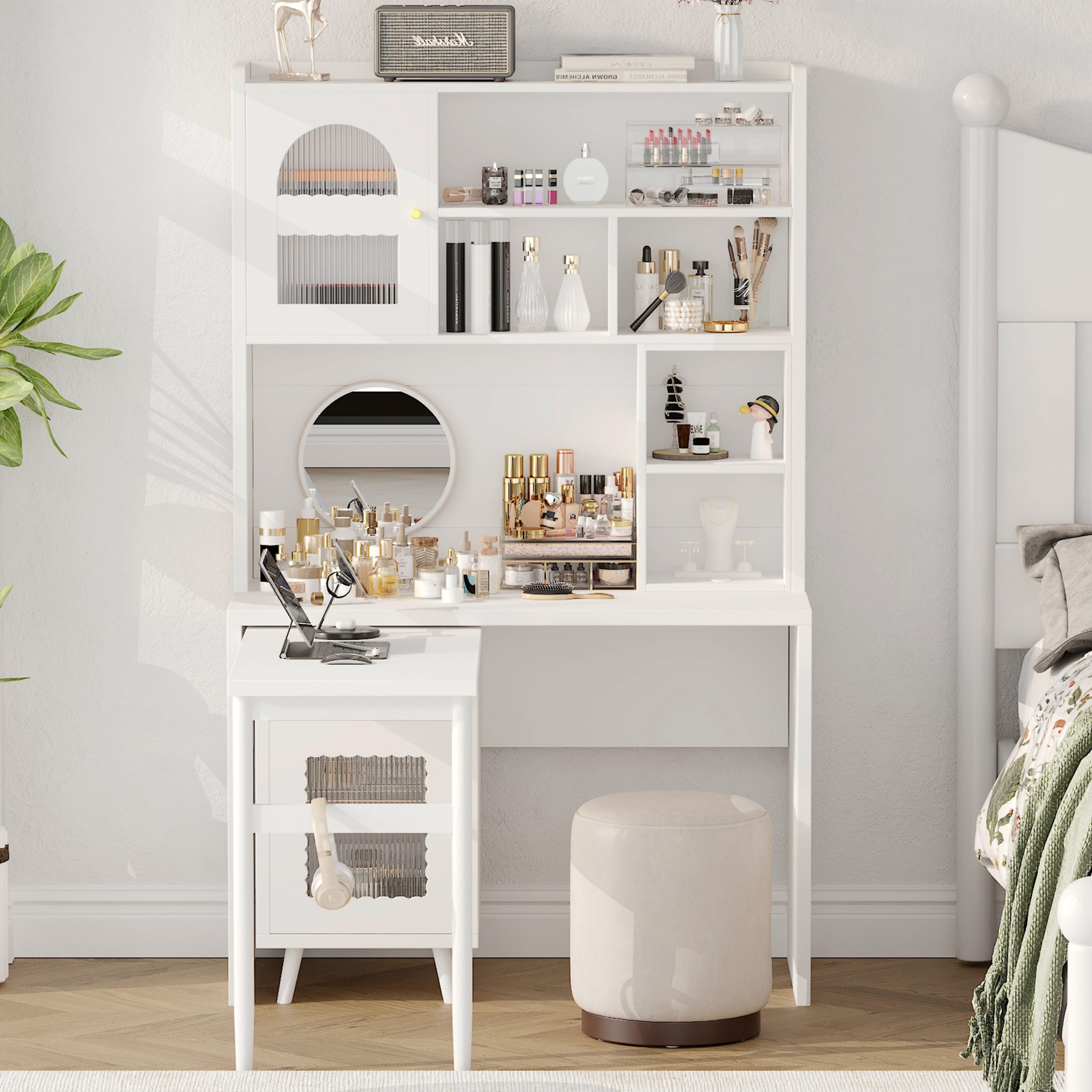 Computer Desk with 90 Degree Rotating Desktop, 43x70 Inch Office Desk with Storage Drawer and Cabinets, Gaming Desk with Shelves, Writing Desk for Study, Work Desk for Home (Old SKU:N733P279101K) - Image 2