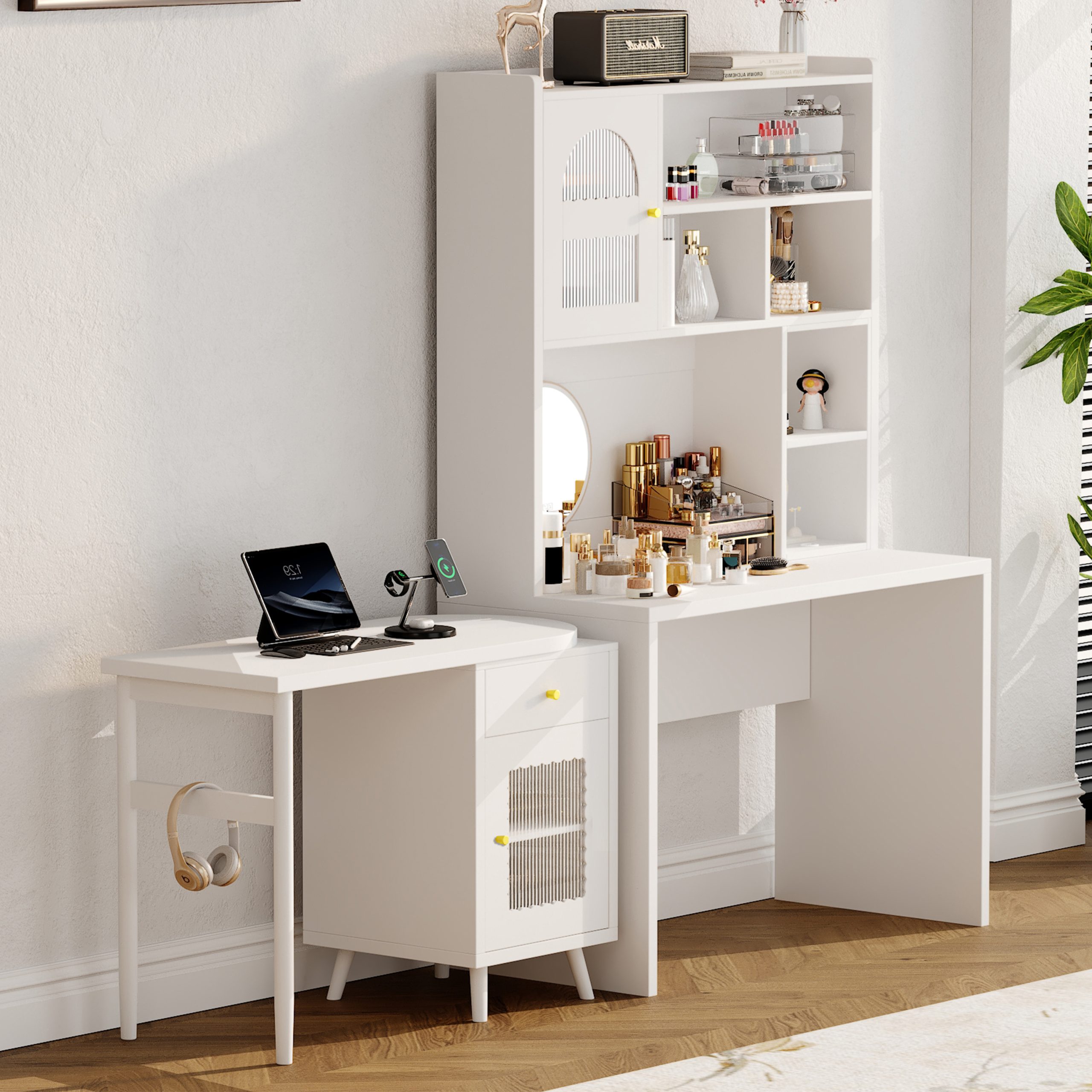 Computer Desk with 90 Degree Rotating Desktop, 43x70 Inch Office Desk with Storage Drawer and Cabinets, Gaming Desk with Shelves, Writing Desk for Study, Work Desk for Home (Old SKU:N733P279101K) - Image 3
