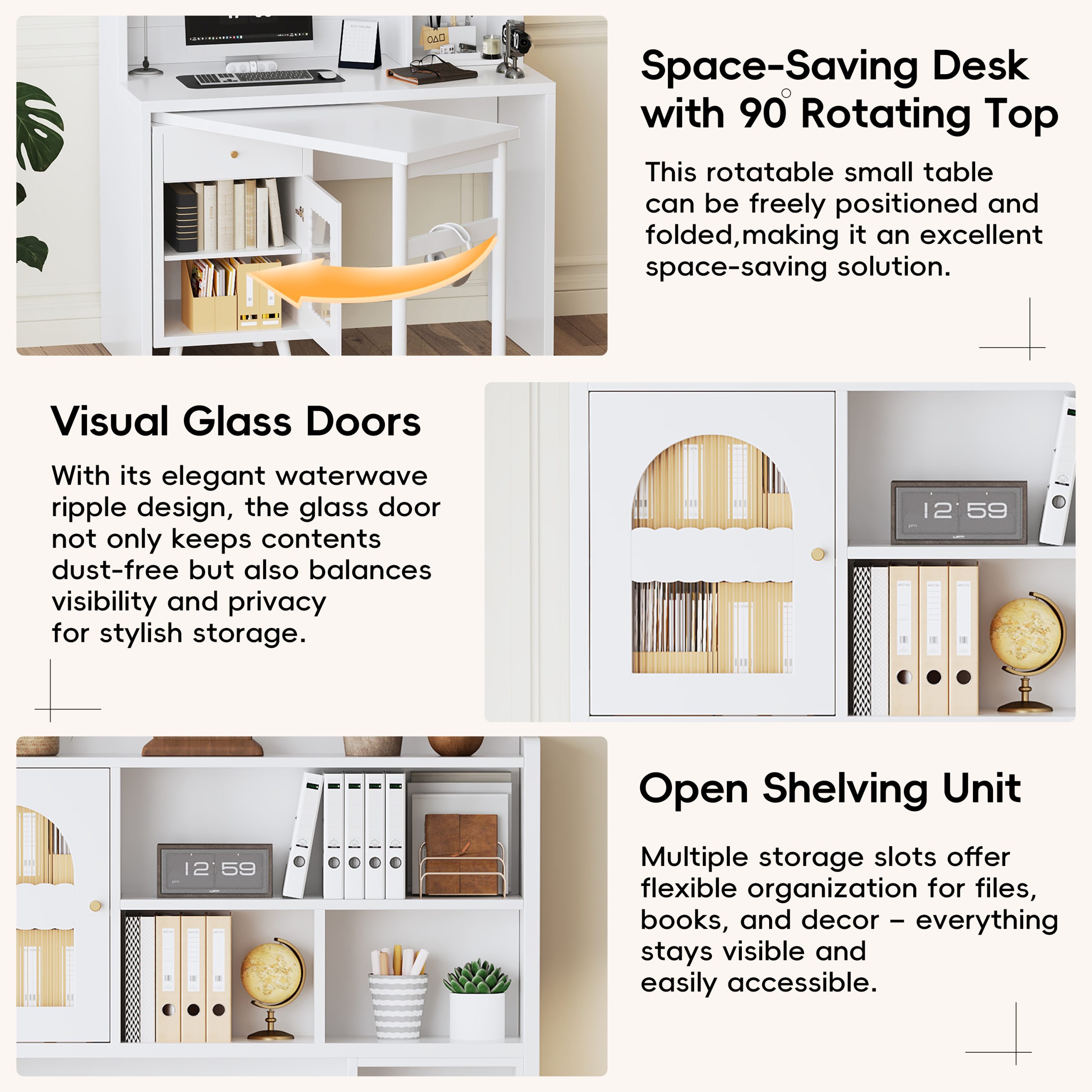 Computer Desk with 90 Degree Rotating Desktop, 43x70 Inch Office Desk with Storage Drawer and Cabinets, Gaming Desk with Shelves, Writing Desk for Study, Work Desk for Home (Old SKU:N733P279101K) - Image 5