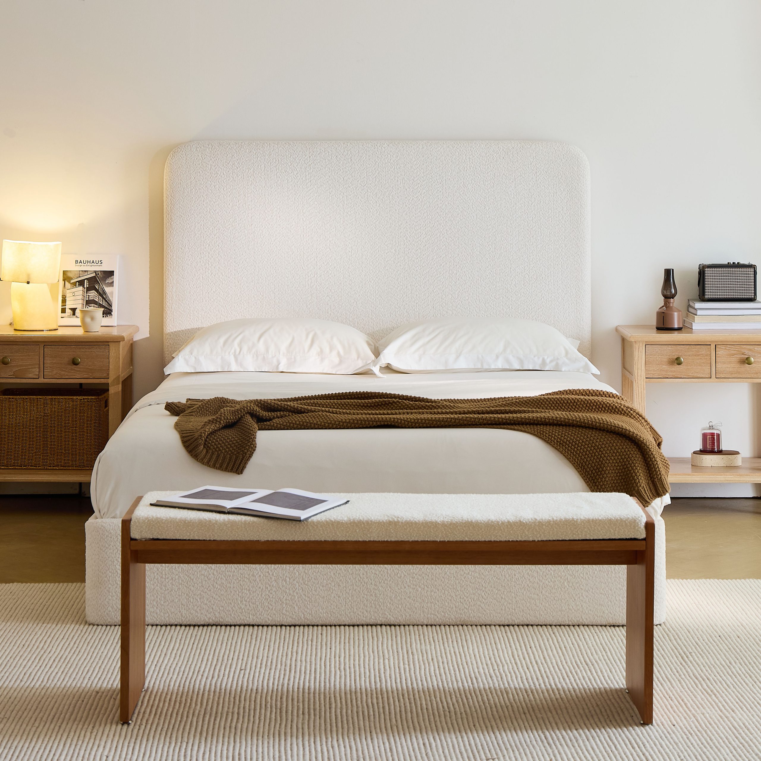 Canter Tall Headboard Upholstered Bed / 52" High Headboard / Elegant Simplicity / No Box Spring Needed / Easy Assembly / King / Pearl White Chenille - Image 2