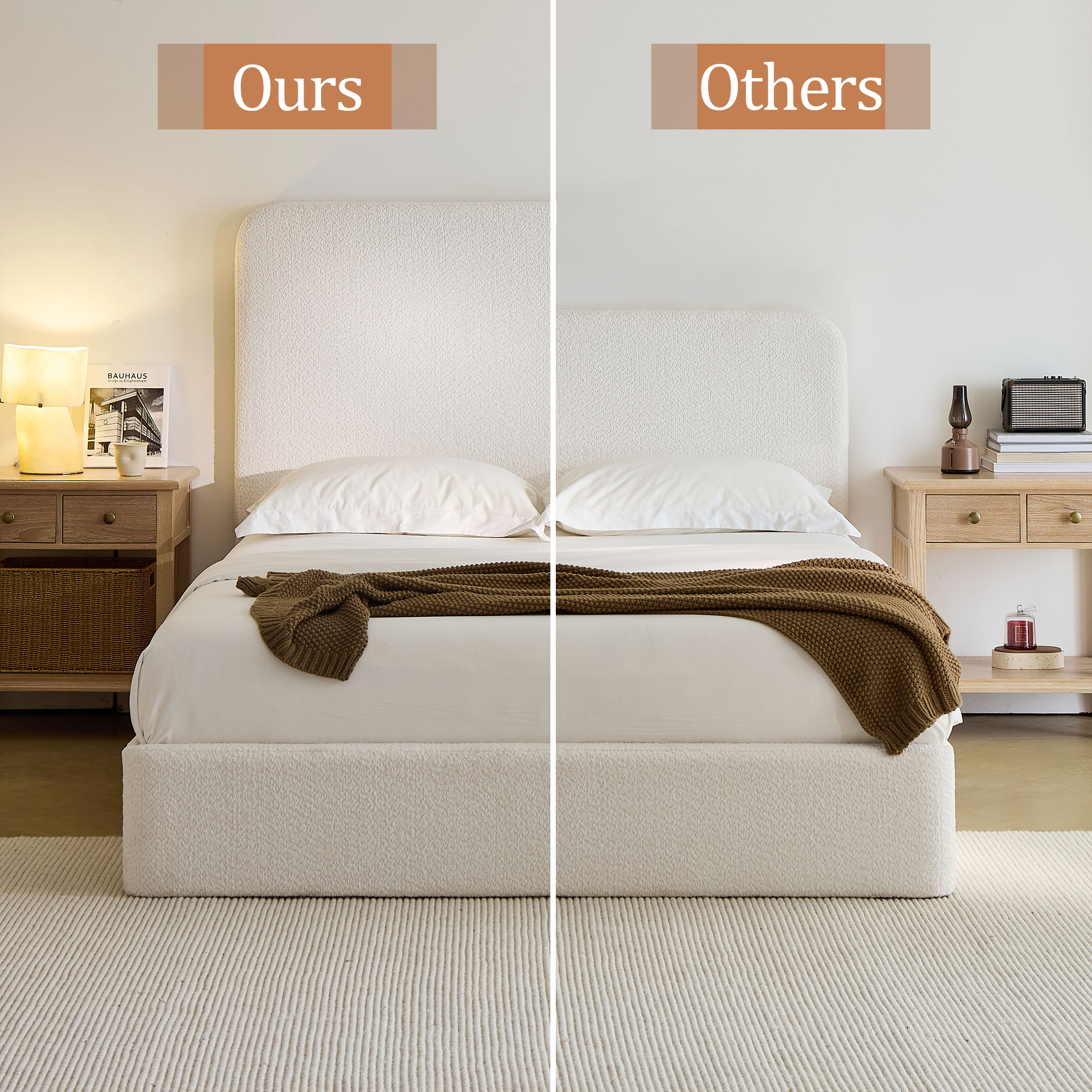Canter Tall Headboard Upholstered Bed / 52" High Headboard / Elegant Simplicity / No Box Spring Needed / Easy Assembly / King / Pearl White Chenille - Image 5