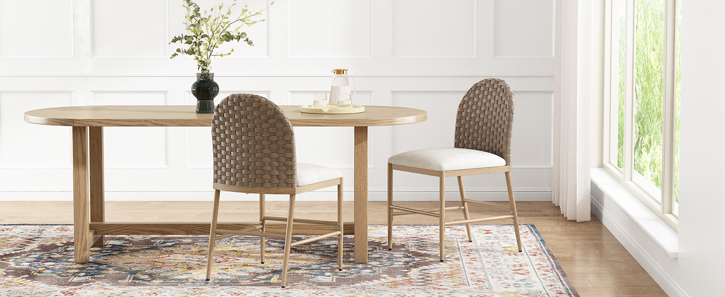 Farmhouse Dining Chairs Set of 2, Upholstered Kitchen Chairs Armless Iron Side Chair with rattan Backrest for Dining Room ,Restaurant,Brown - Image 3