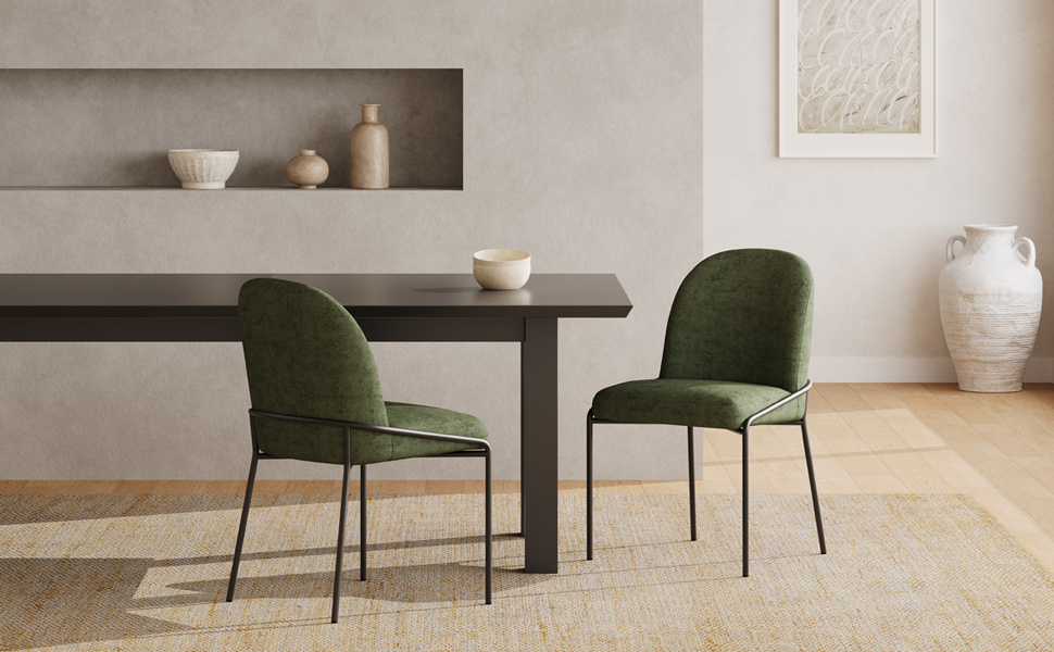 Modern Dining Chair with Soft Green Linen Textured Polyester Fabric, bronze color Iron Frame, Set of 2,Green - Image 2