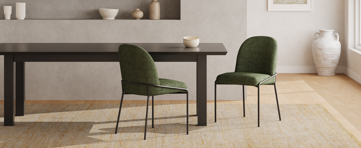 Modern Dining Chair with Soft Green Linen Textured Polyester Fabric, bronze color Iron Frame, Set of 2,Green - Image 3