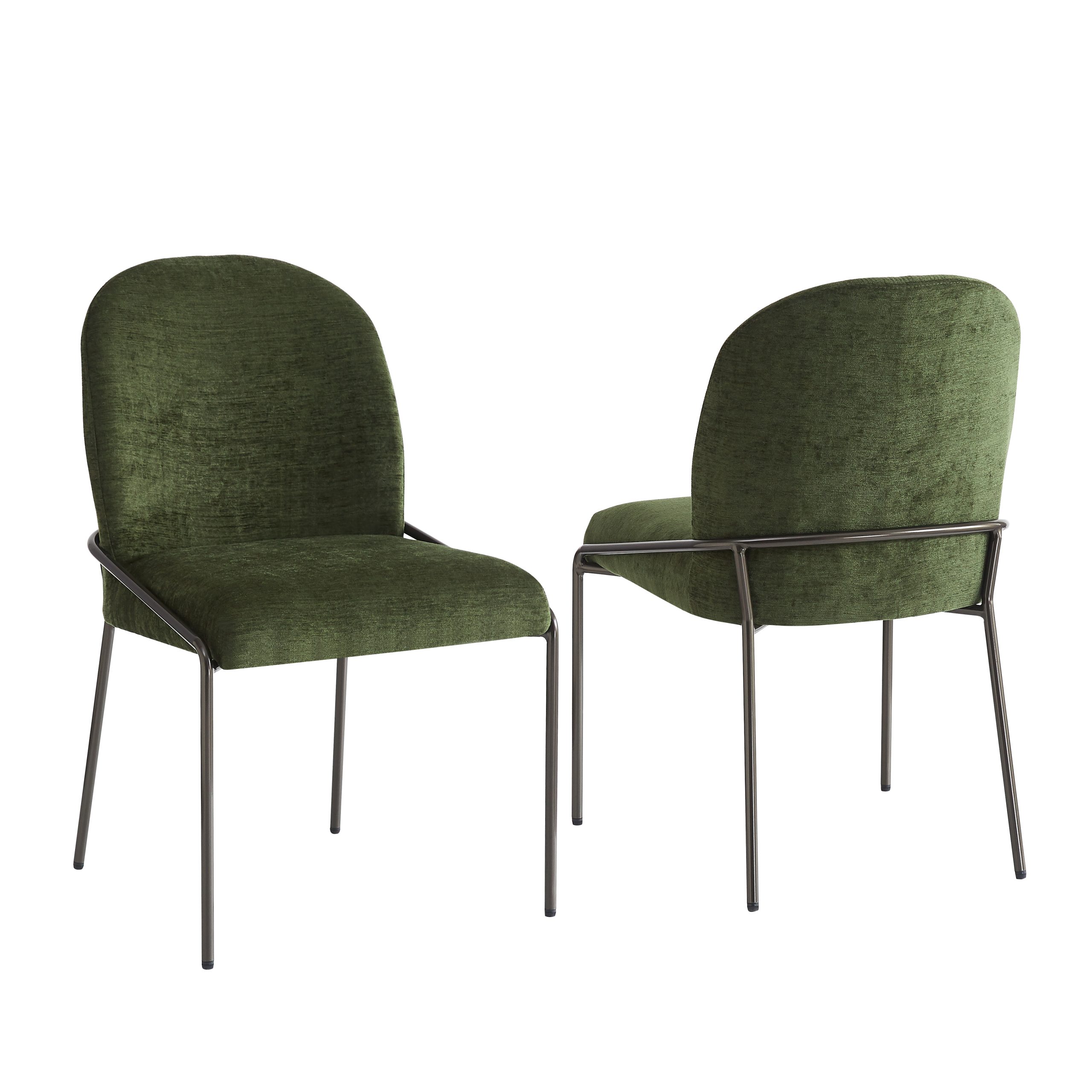 Modern Dining Chair with Soft Green Linen Textured Polyester Fabric, bronze color Iron Frame, Set of 2,Green - Image 5