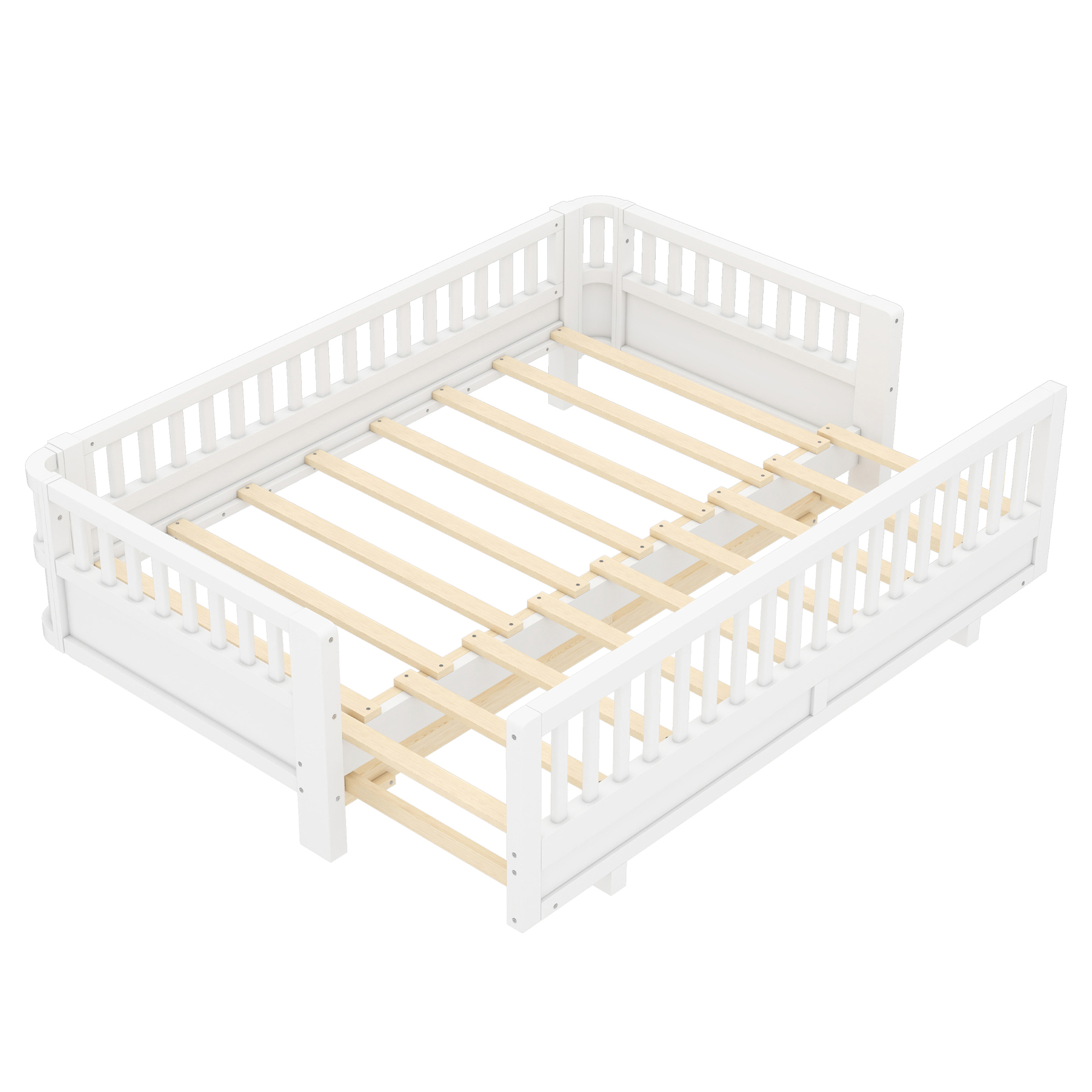 Twin XL Size Platform Bed with Guardrails, Solid Wood Twin XL Bed Frame, Can Be Converted into a Queen Platform Bed,White - Image 5