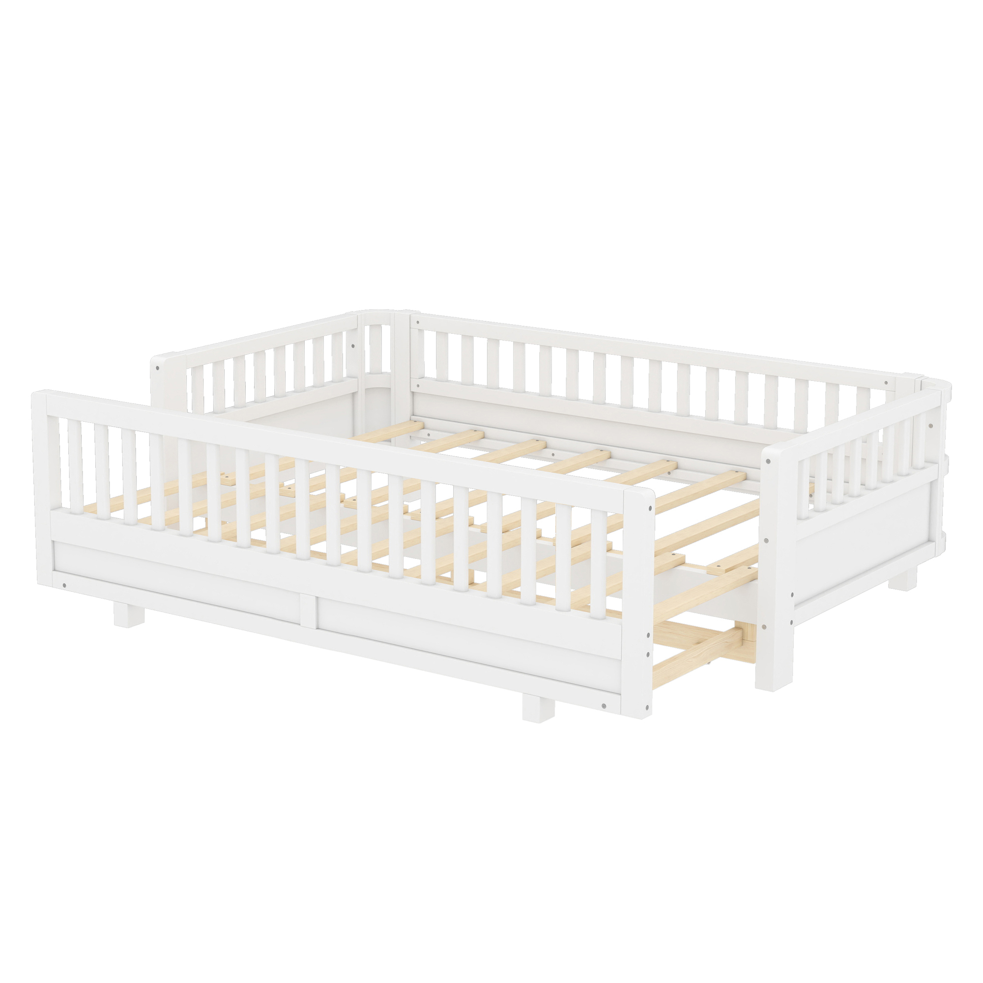 Twin XL Size Platform Bed with Guardrails, Solid Wood Twin XL Bed Frame, Can Be Converted into a Queen Platform Bed,White - Image 6