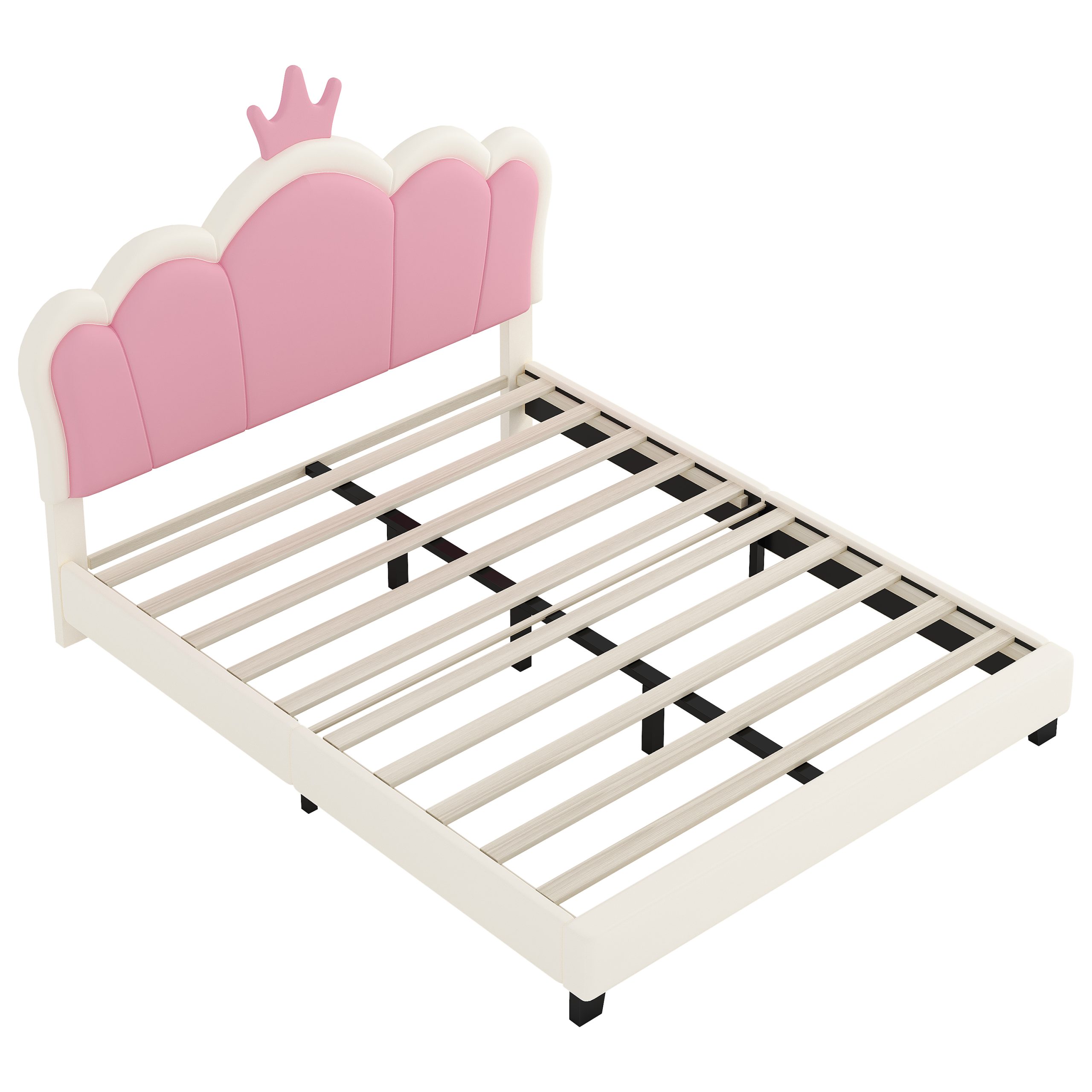 Full size Upholstered Princess Bed With Crown Headboard,Full Size Platform Bed with Headboard and Footboard, Cream+Pink(Old SKU:WF303337AAK) - Image 4