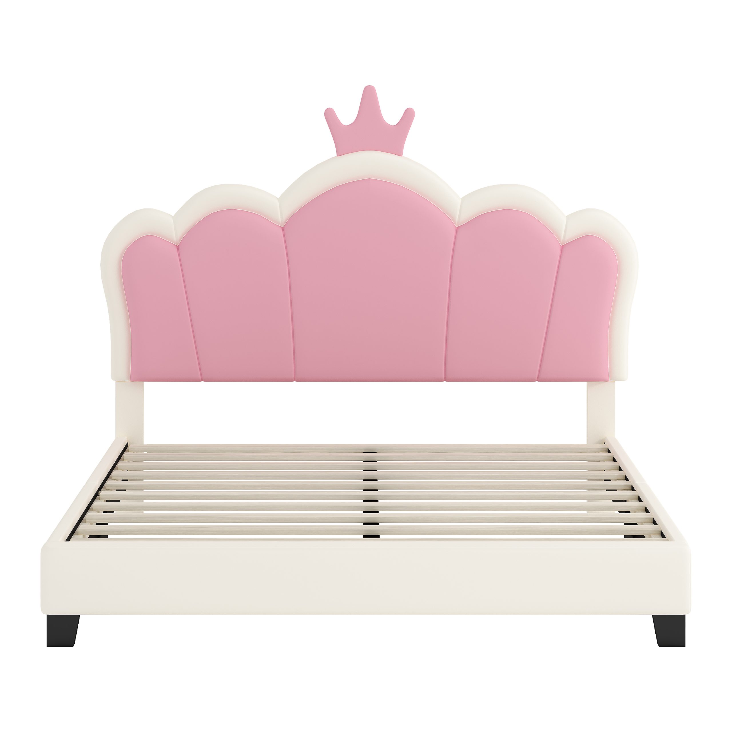 Full size Upholstered Princess Bed With Crown Headboard,Full Size Platform Bed with Headboard and Footboard, Cream+Pink(Old SKU:WF303337AAK) - Image 5