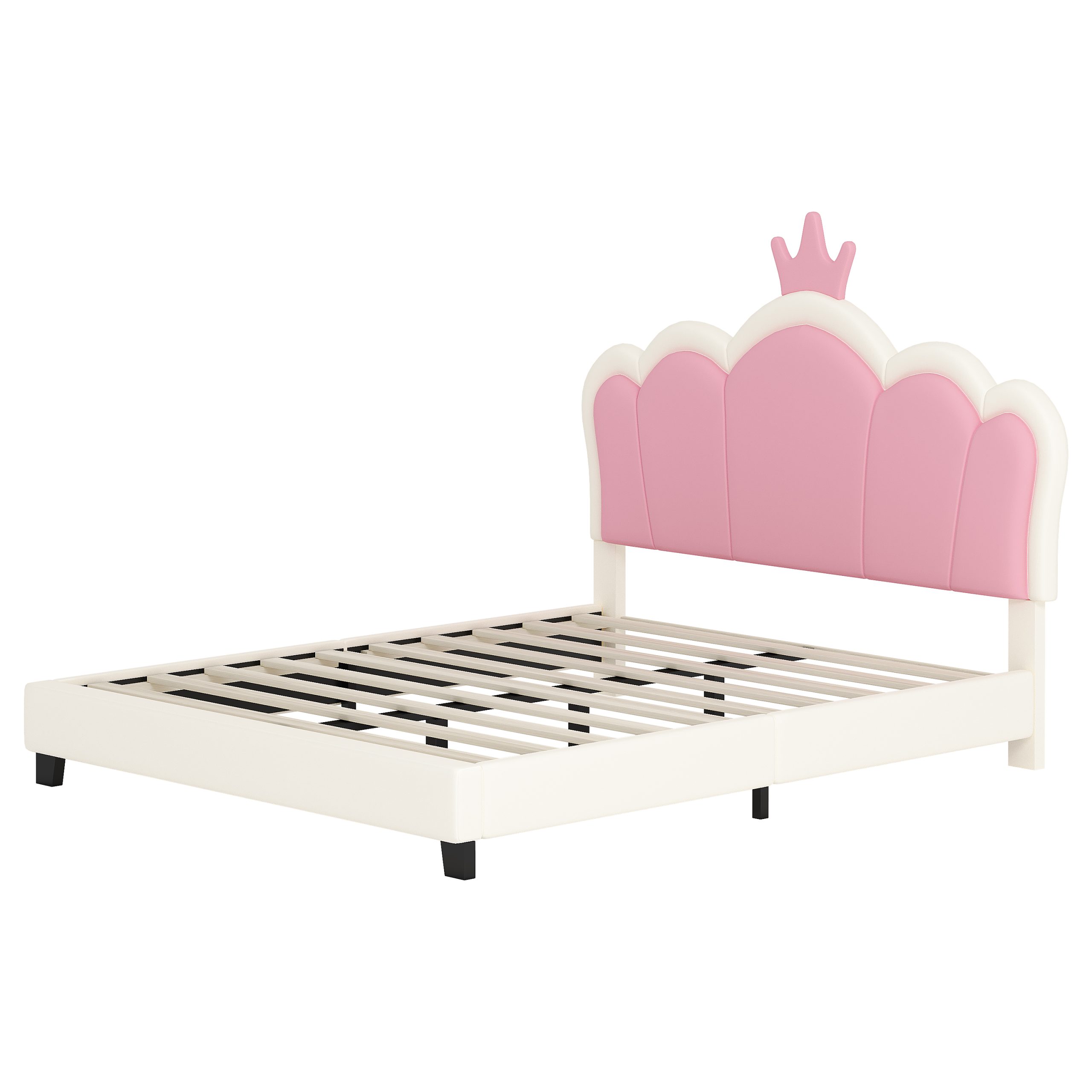 Full size Upholstered Princess Bed With Crown Headboard,Full Size Platform Bed with Headboard and Footboard, Cream+Pink(Old SKU:WF303337AAK) - Image 6