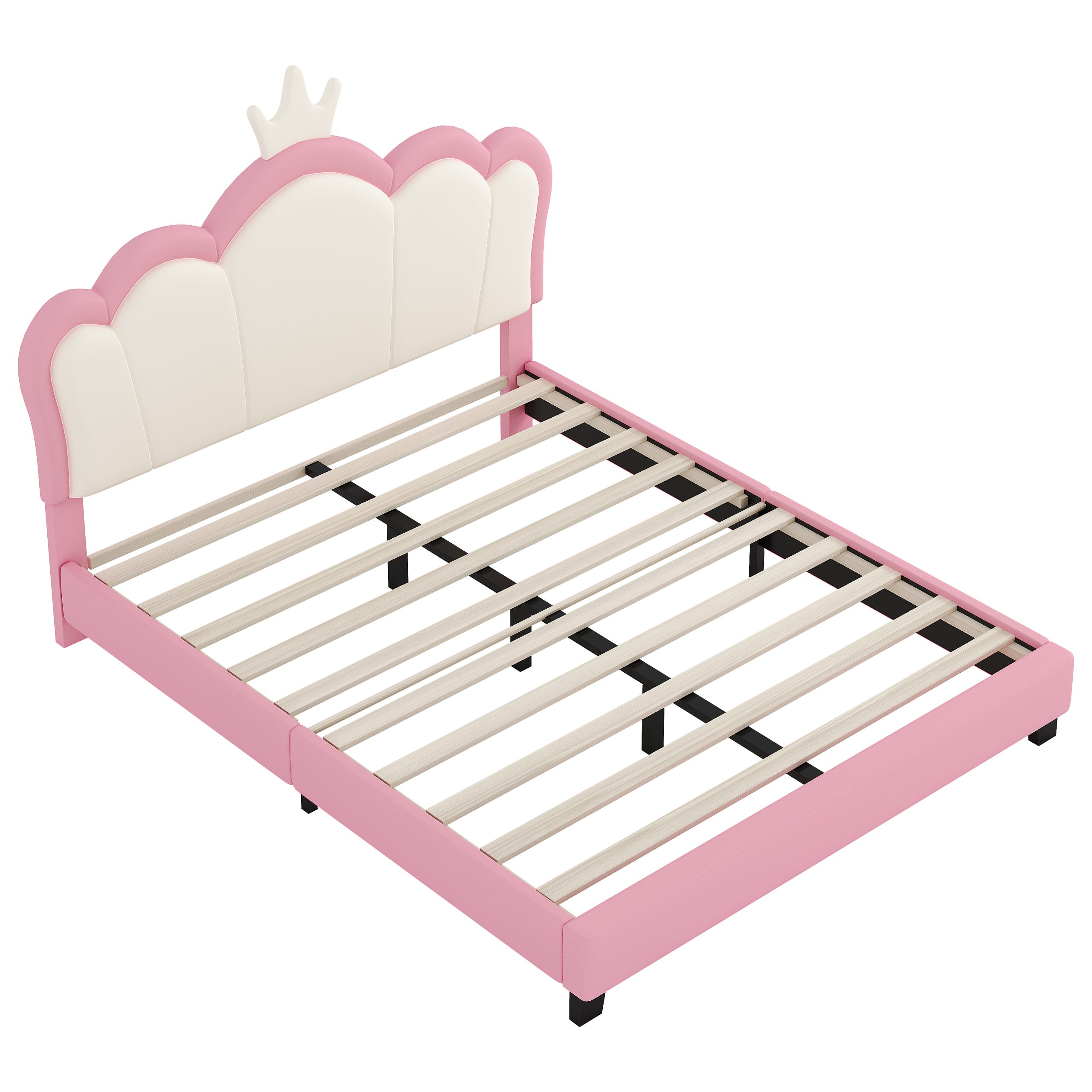 Full size Upholstered Princess Bed With Crown Headboard,Full Size Platform Bed with Headboard and Footboard, Cream+Pink(Old SKU:WF303337AAH) - Image 4