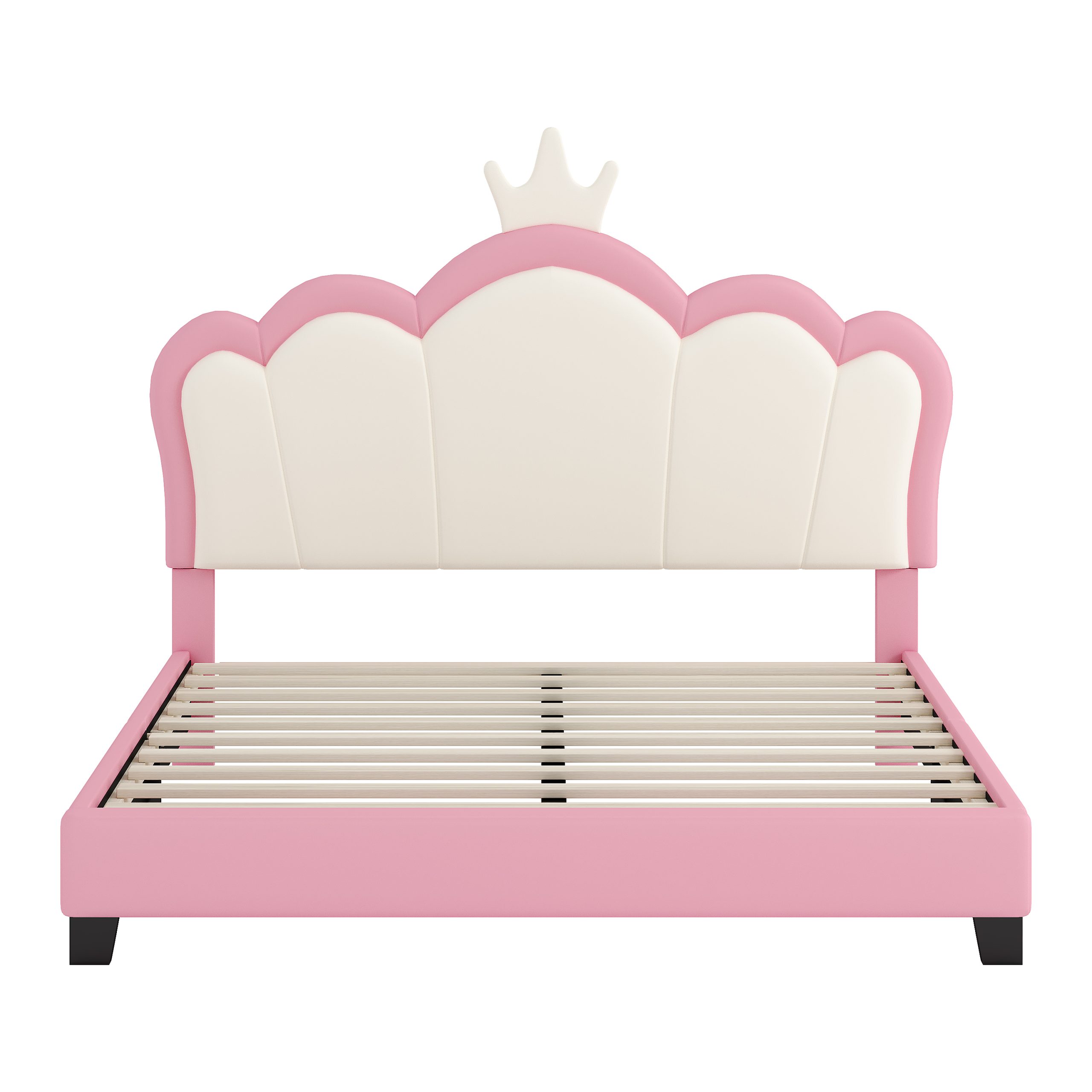 Full size Upholstered Princess Bed With Crown Headboard,Full Size Platform Bed with Headboard and Footboard, Cream+Pink(Old SKU:WF303337AAH) - Image 5