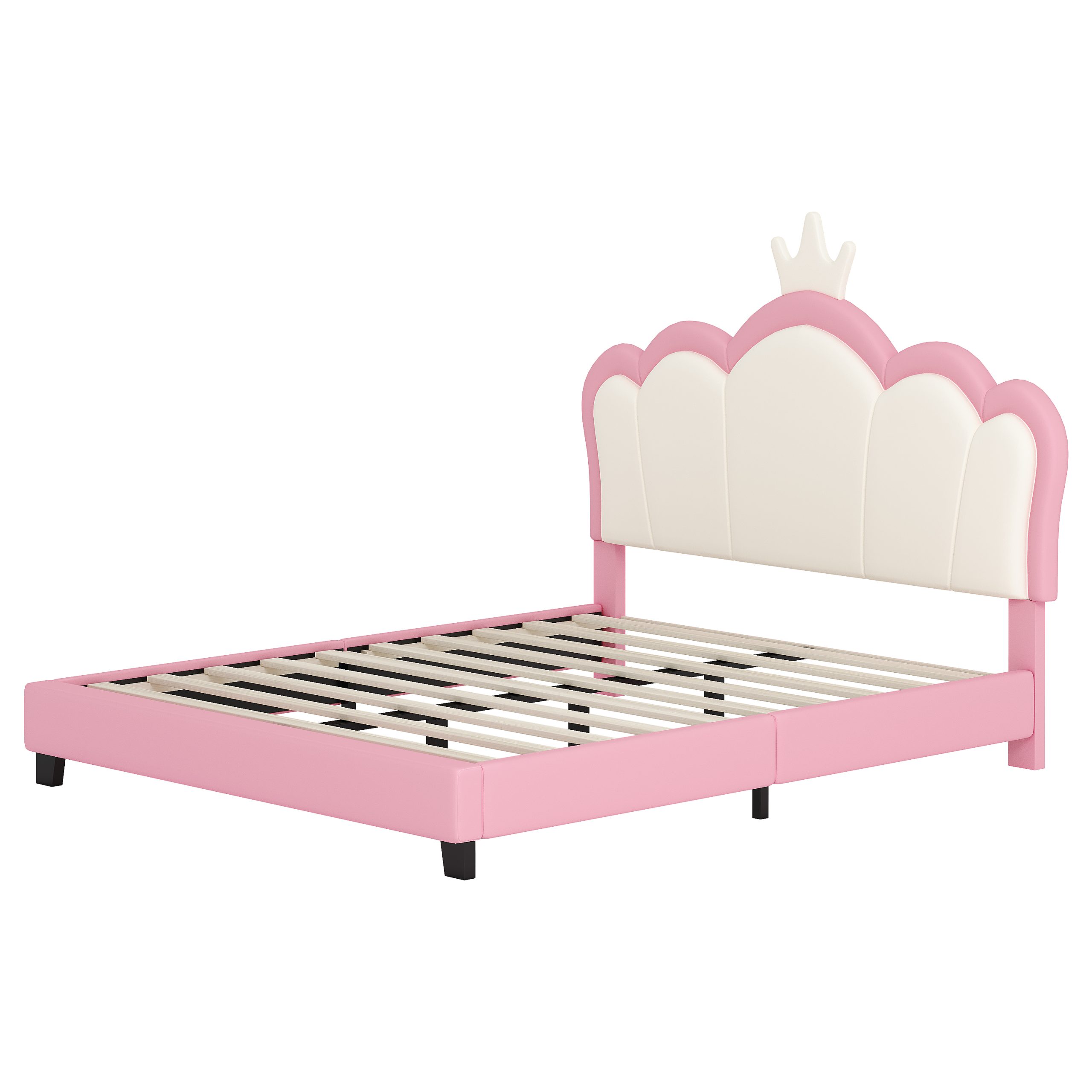 Full size Upholstered Princess Bed With Crown Headboard,Full Size Platform Bed with Headboard and Footboard, Cream+Pink(Old SKU:WF303337AAH) - Image 6