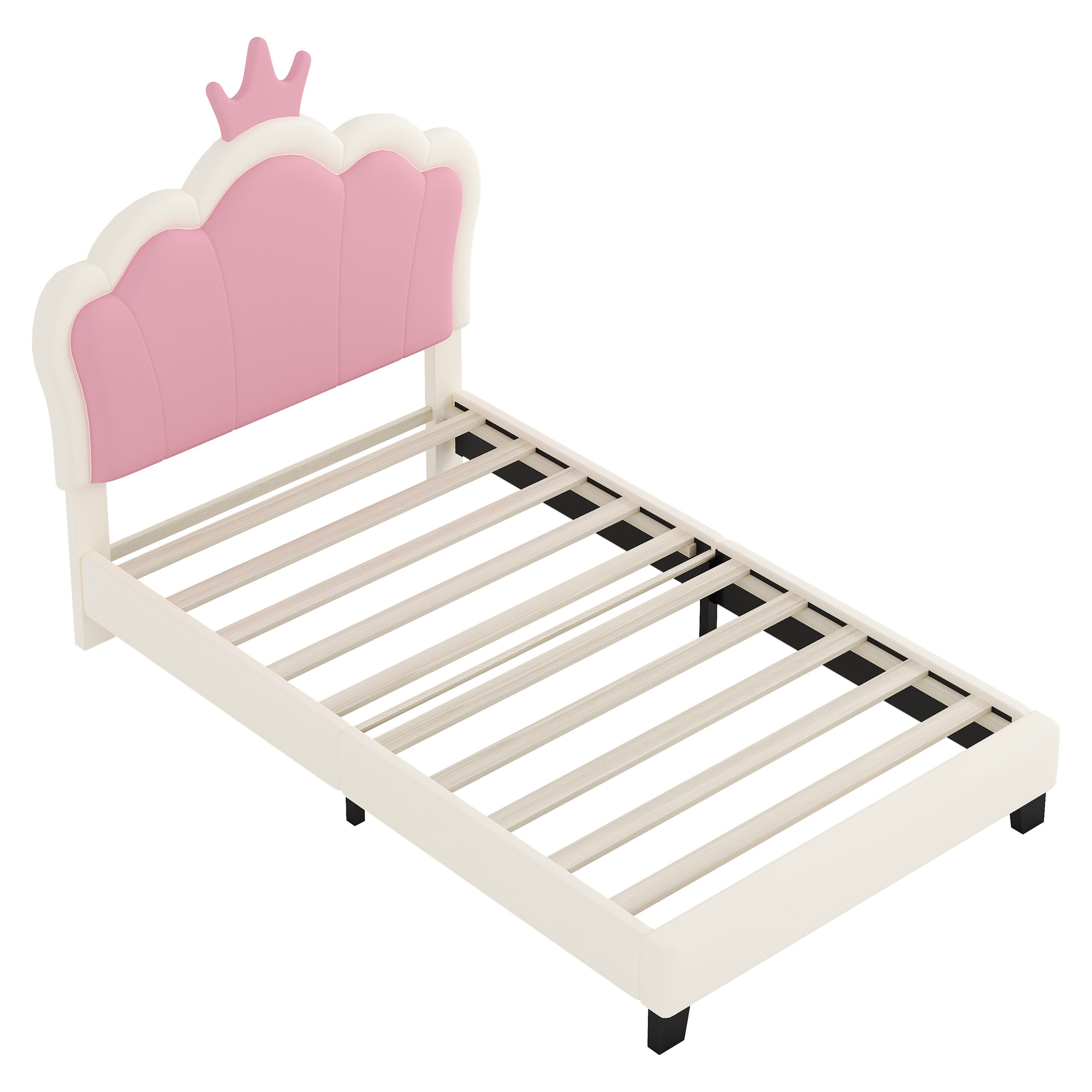 Twin size Upholstered Princess Bed With Crown Headboard,Twin Size Platform Bed with Headboard and Footboard, Cream+Pink(Old SKU:WF303336AAK) - Image 4