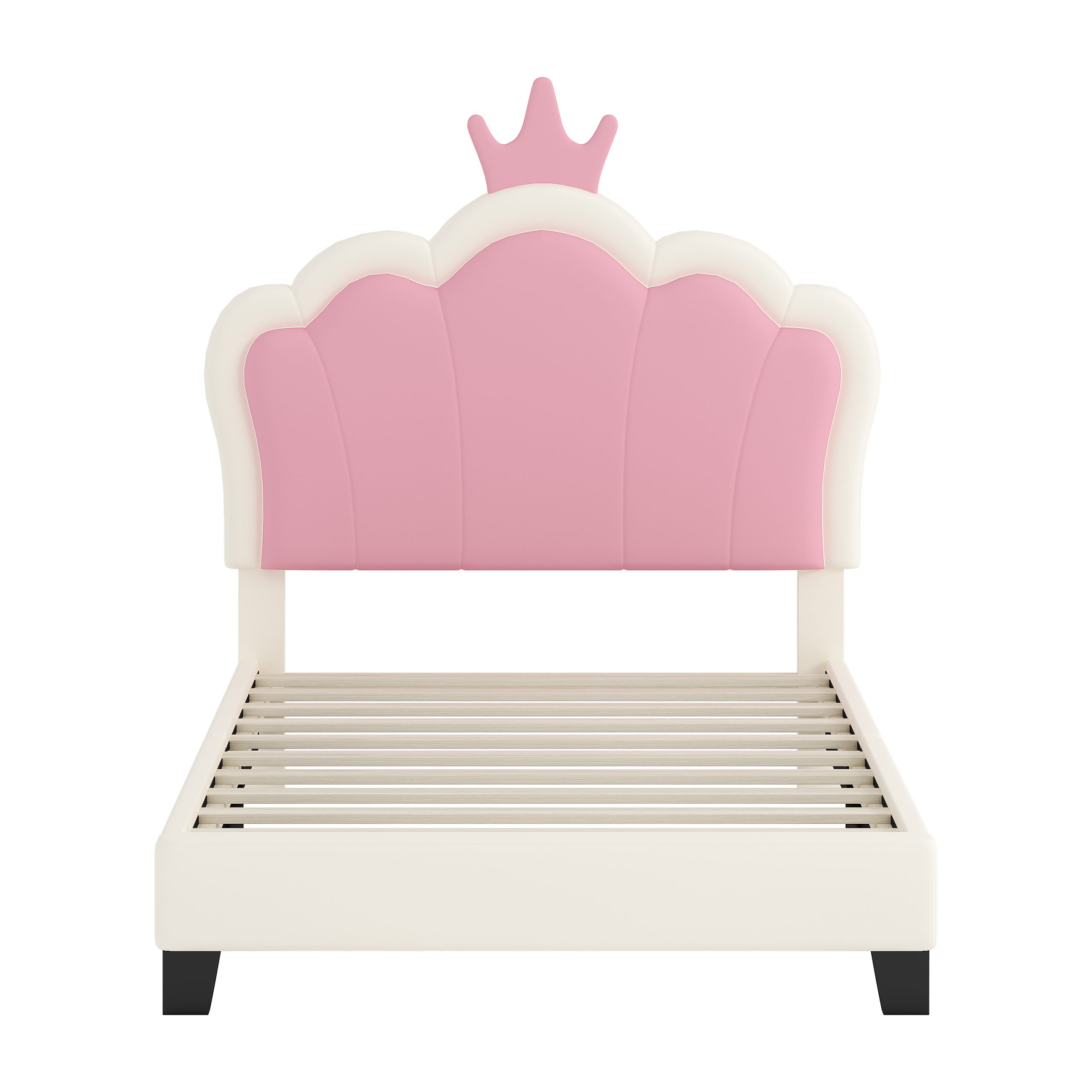 Twin size Upholstered Princess Bed With Crown Headboard,Twin Size Platform Bed with Headboard and Footboard, Cream+Pink(Old SKU:WF303336AAK) - Image 5