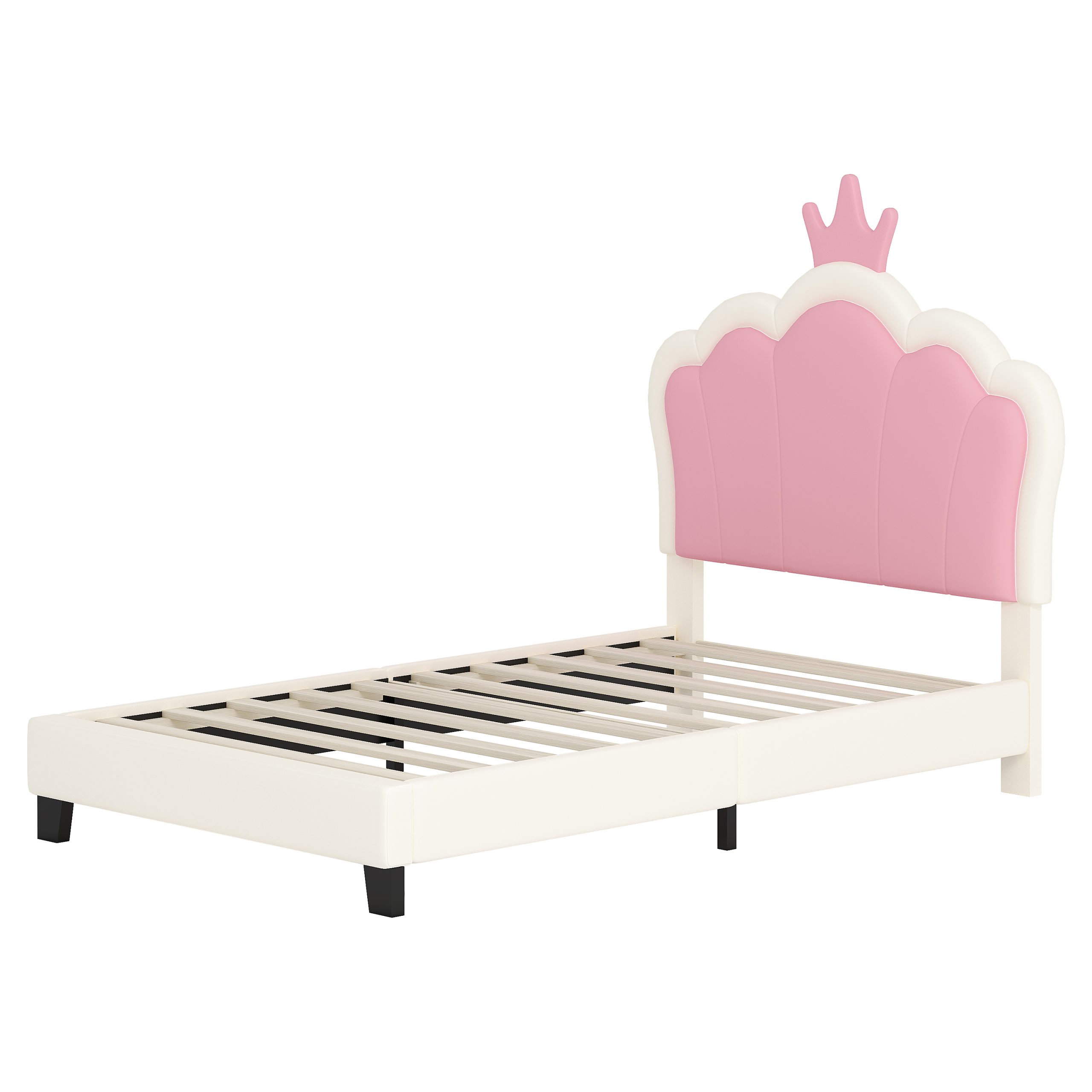 Twin size Upholstered Princess Bed With Crown Headboard,Twin Size Platform Bed with Headboard and Footboard, Cream+Pink(Old SKU:WF303336AAK) - Image 6