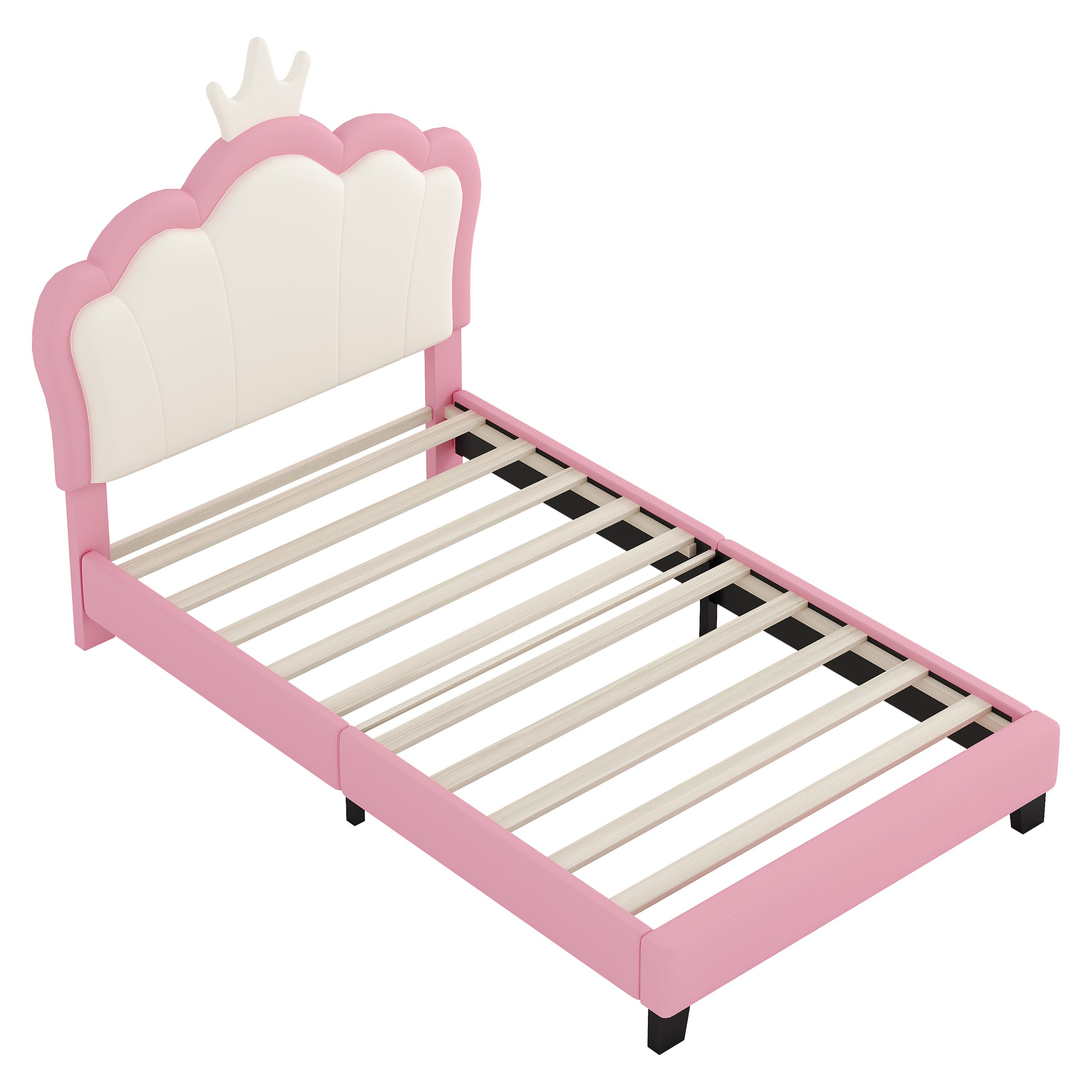 Twin size Upholstered Princess Bed With Crown Headboard,Twin Size Platform Bed with Headboard and Footboard,Cream+Pink(Old SKU:WF303336AAH) - Image 4