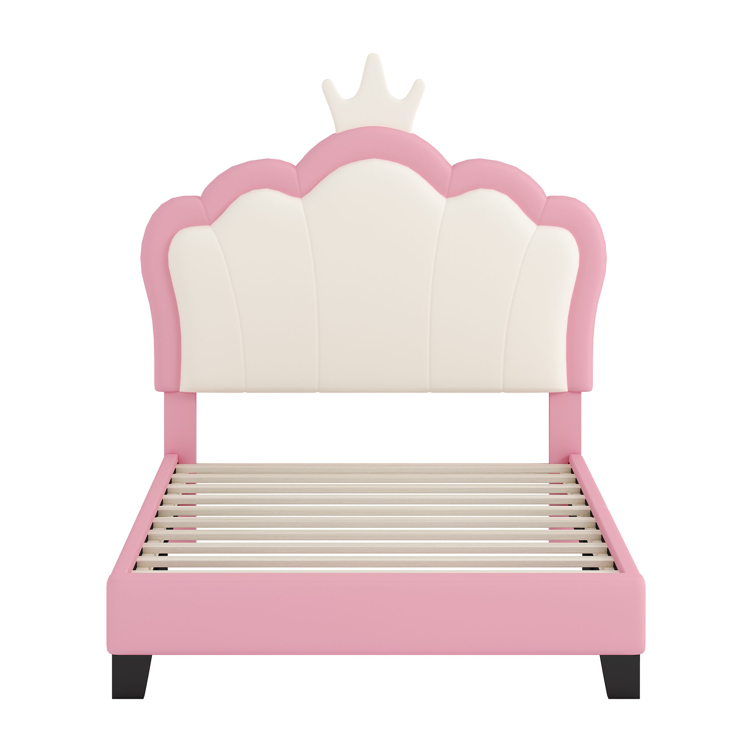 Twin size Upholstered Princess Bed With Crown Headboard,Twin Size Platform Bed with Headboard and Footboard,Cream+Pink(Old SKU:WF303336AAH) - Image 5