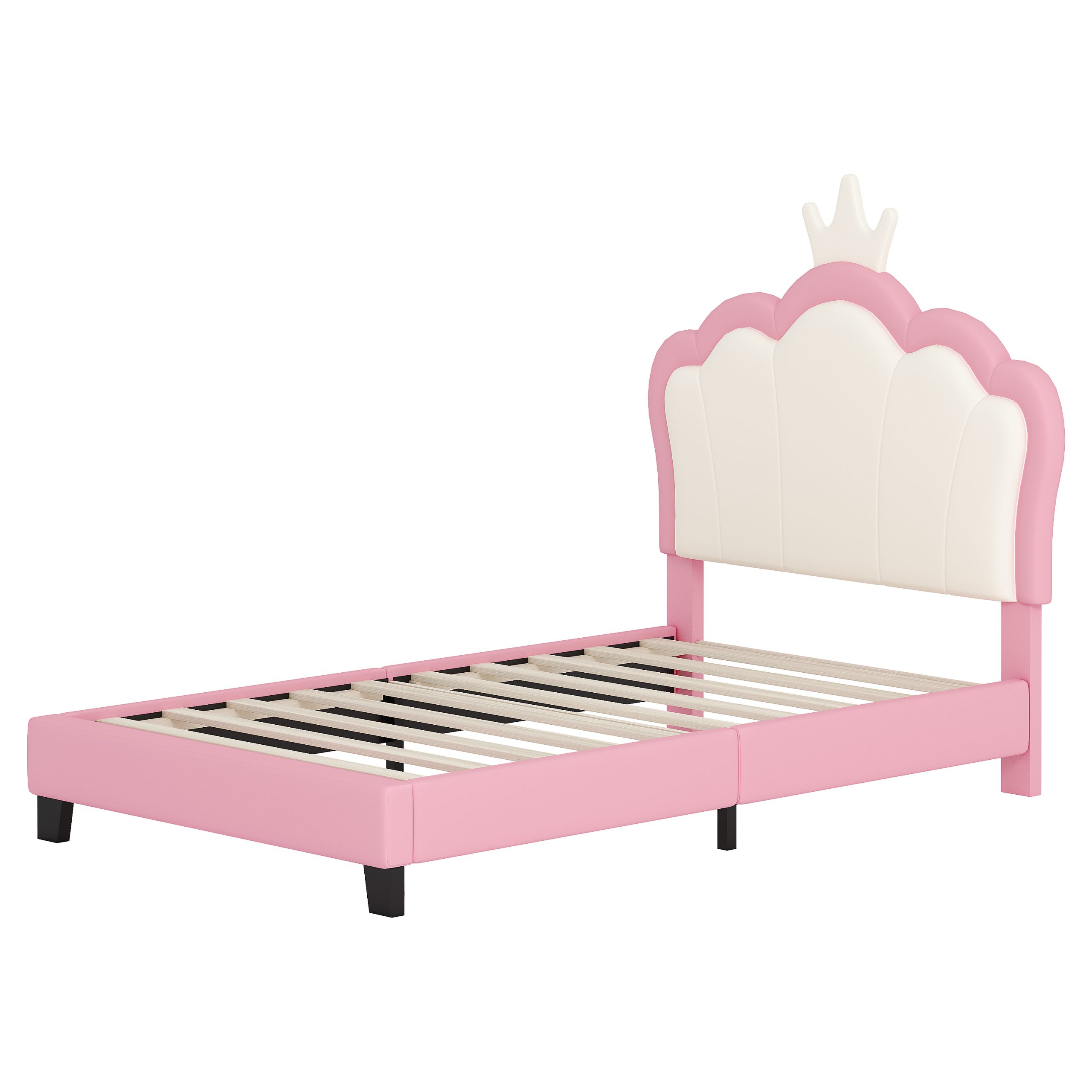 Twin size Upholstered Princess Bed With Crown Headboard,Twin Size Platform Bed with Headboard and Footboard,Cream+Pink(Old SKU:WF303336AAH) - Image 6