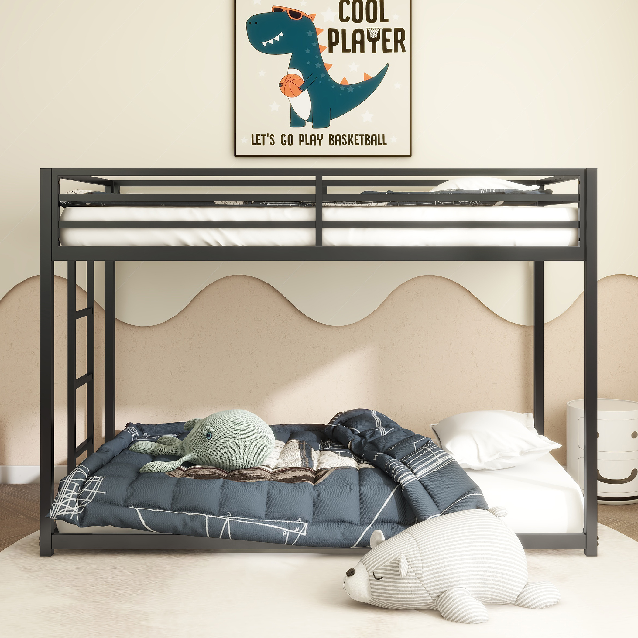 Adam Sturdy Twin over Twin Bunk Bed Metal Black for Kids and Adult, Low Profile Twin over twin bunk bed with Ladder and Guardrails, Easy Climbing, Beds for Bedroom, Same as original B083124170 - Image 2