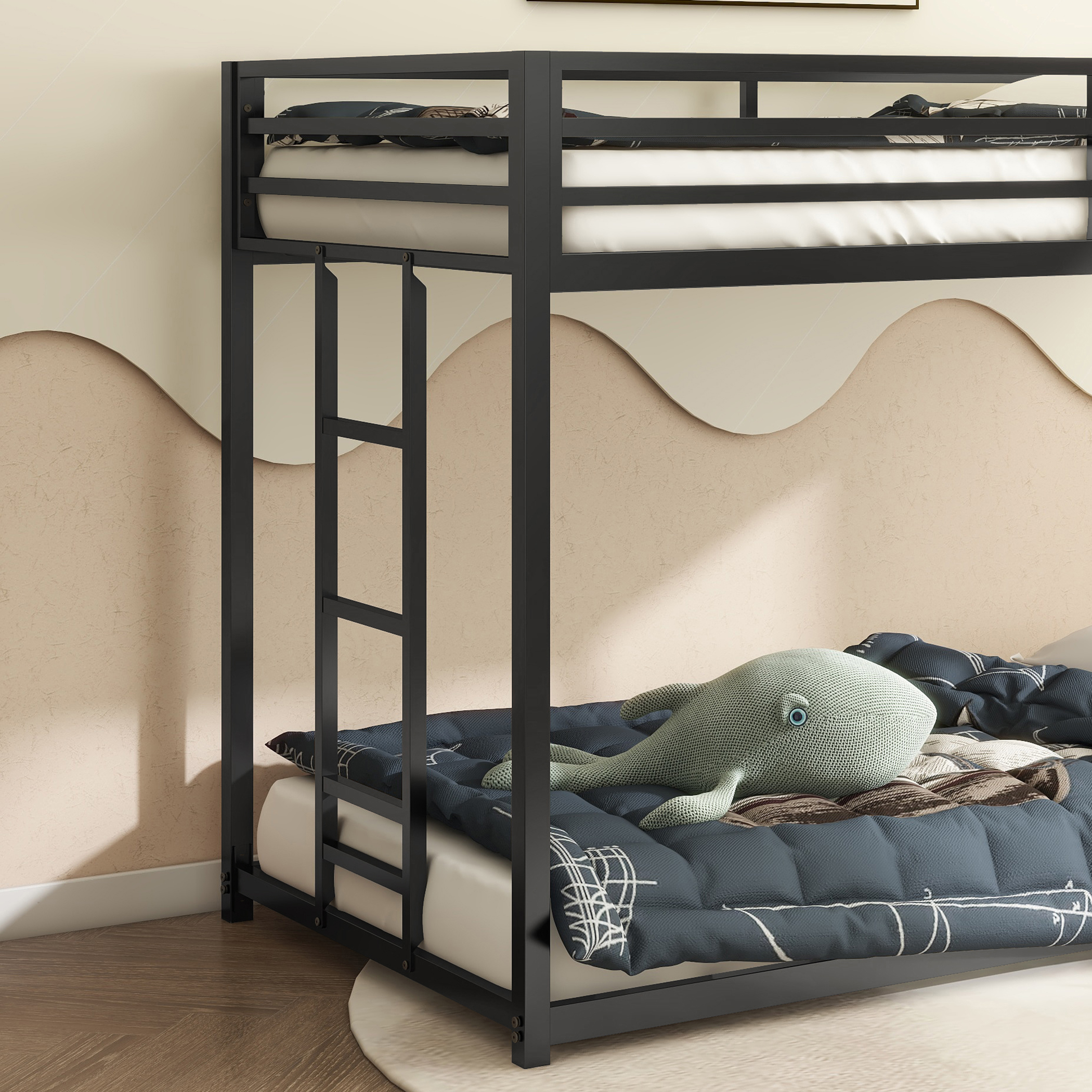 Adam Sturdy Twin over Twin Bunk Bed Metal Black for Kids and Adult, Low Profile Twin over twin bunk bed with Ladder and Guardrails, Easy Climbing, Beds for Bedroom, Same as original B083124170 - Image 3