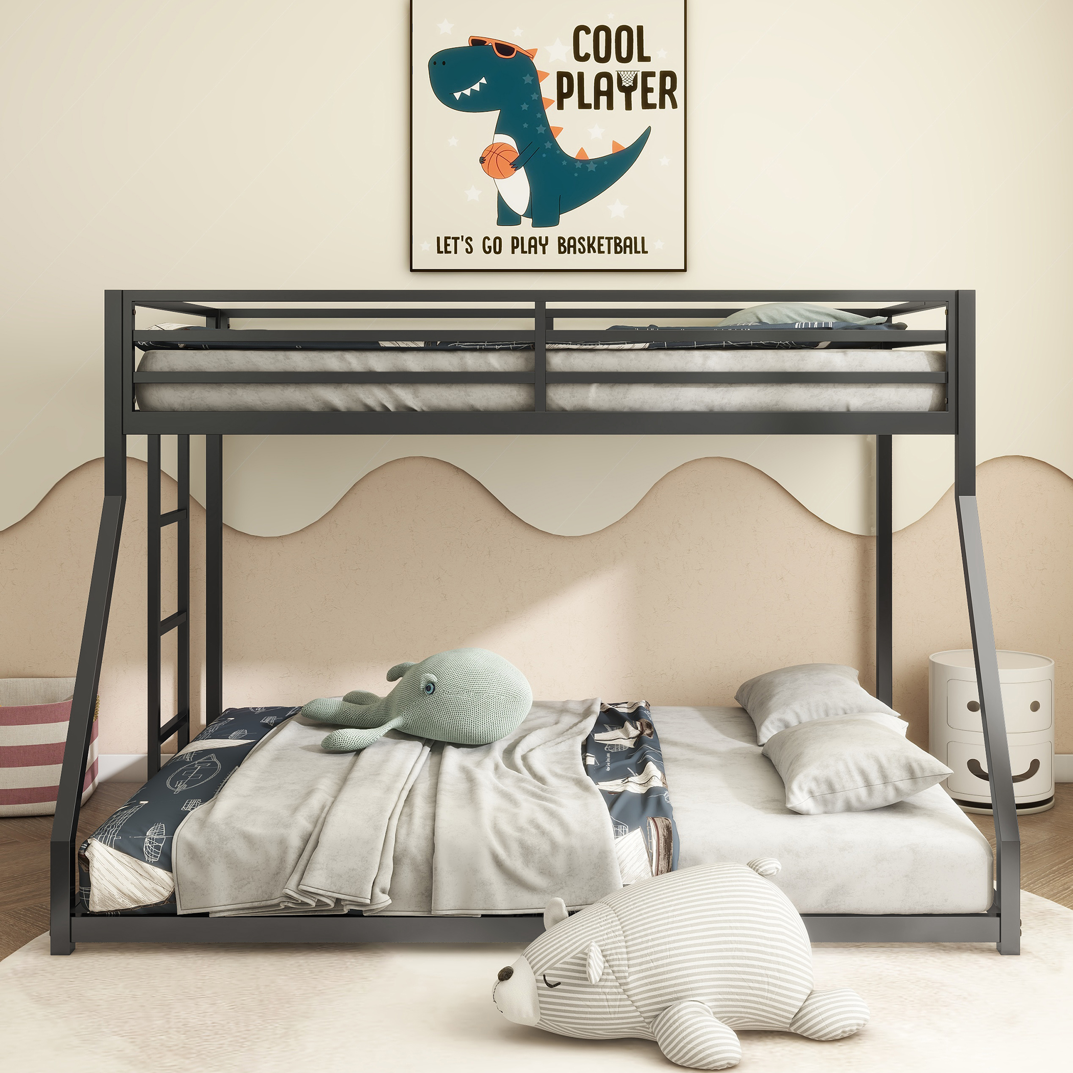 Adam Sturdy Twin over Full Bunk Bed Metal Black for Kids and Adult, Low Profile Twin over Full Bunk Bed with Ladder and Guardrails, Easy Climbing, Beds for Bedroom, Same as original B083124171 - Image 2