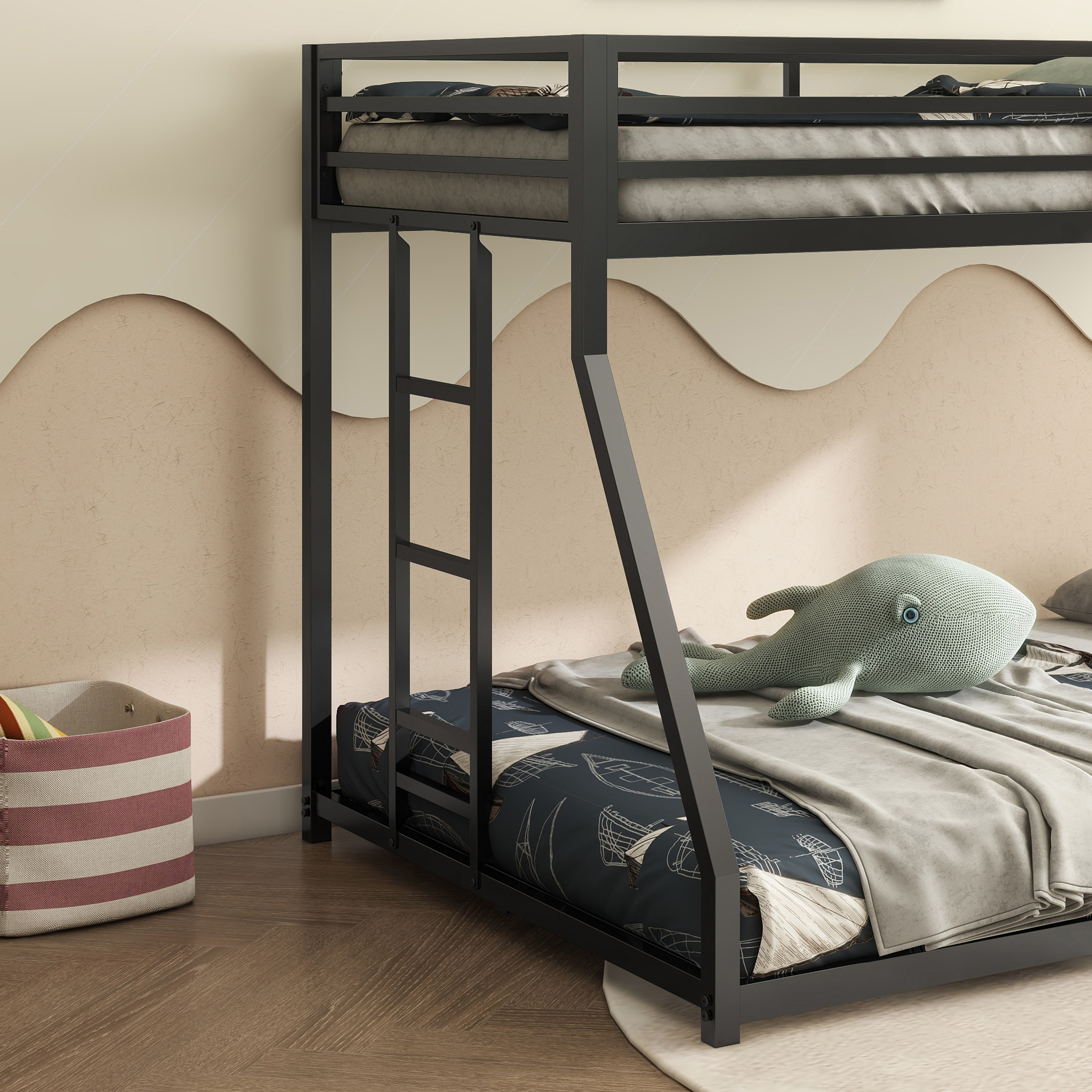 Adam Sturdy Twin over Full Bunk Bed Metal Black for Kids and Adult, Low Profile Twin over Full Bunk Bed with Ladder and Guardrails, Easy Climbing, Beds for Bedroom, Same as original B083124171 - Image 3
