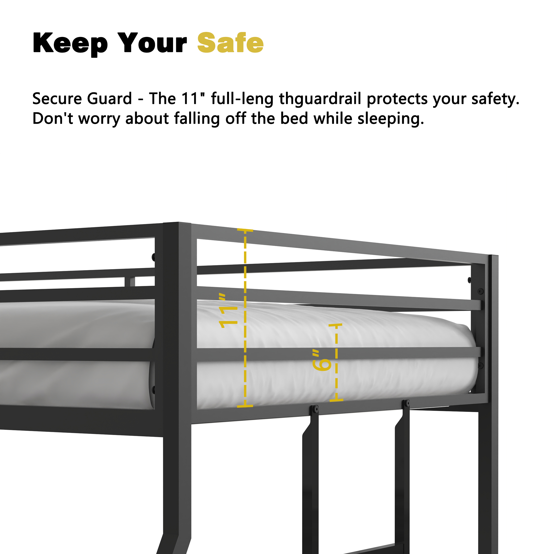 Adam Sturdy Twin over Full Bunk Bed Metal Black for Kids and Adult, Low Profile Twin over Full Bunk Bed with Ladder and Guardrails, Easy Climbing, Beds for Bedroom, Same as original B083124171 - Image 6