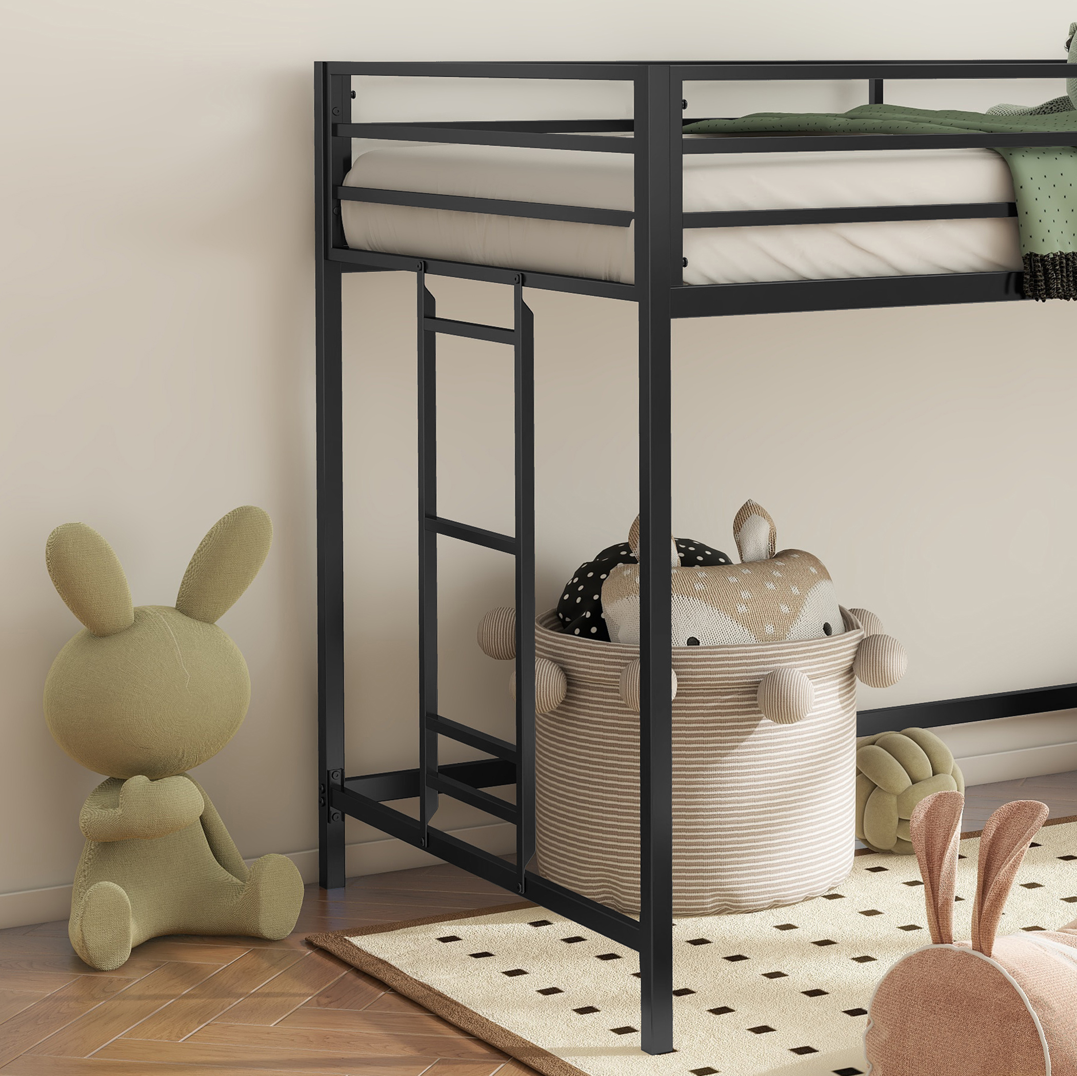 Adam sturdy junior twin loft bed black for kids, space saving, Loft Bed with easy climbing Ladder and Guardrails, Loft Bed Frame for Bedroom - Image 3