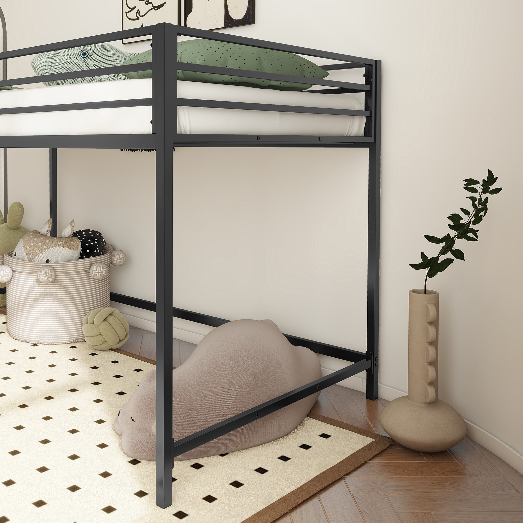 Adam sturdy junior twin loft bed black for kids, space saving, Loft Bed with easy climbing Ladder and Guardrails, Loft Bed Frame for Bedroom - Image 4