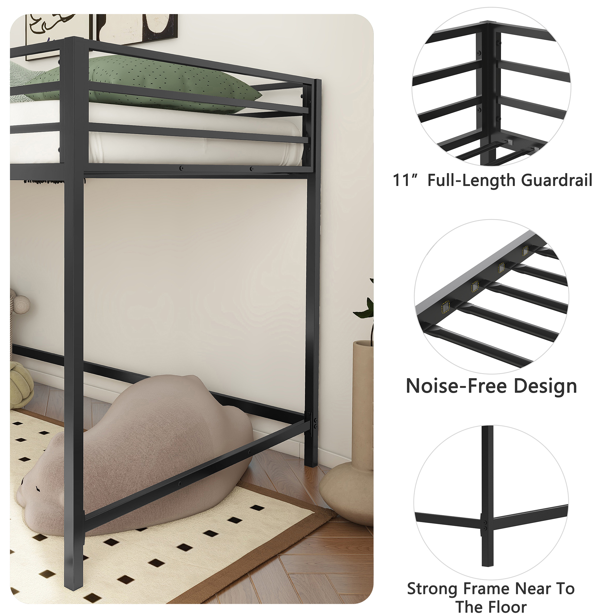 Adam sturdy junior twin loft bed black for kids, space saving, Loft Bed with easy climbing Ladder and Guardrails, Loft Bed Frame for Bedroom - Image 5