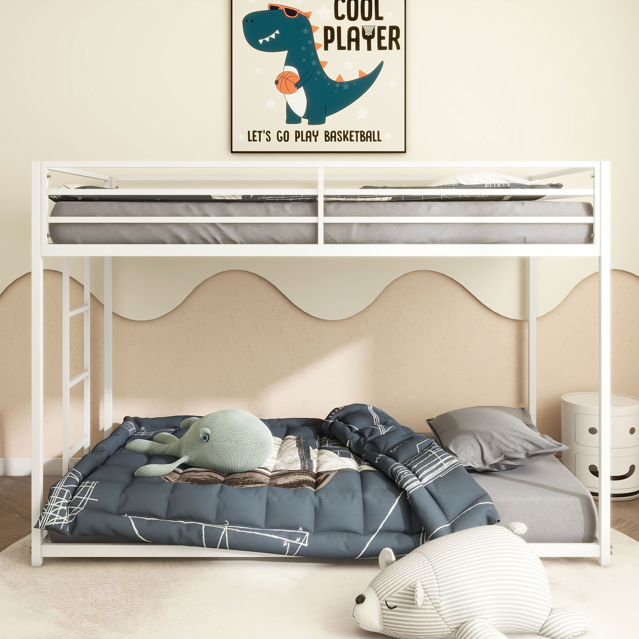 Same as B083P160613 Adam Sturdy Twin over Twin Bunk Bed Metal White for Kids and Adult, Low Profile and Easy Climbing with Stable Ladder - Image 2