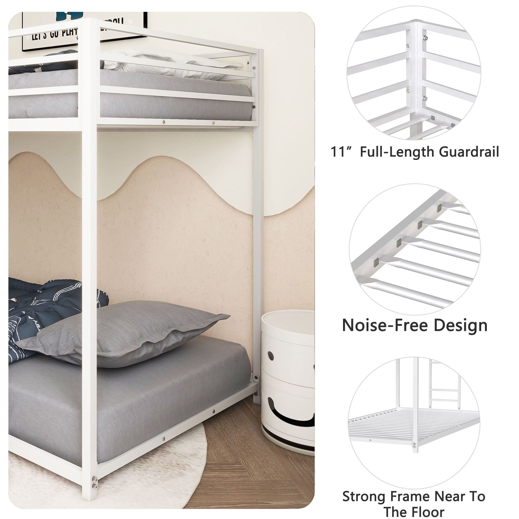 Same as B083P160613 Adam Sturdy Twin over Twin Bunk Bed Metal White for Kids and Adult, Low Profile and Easy Climbing with Stable Ladder - Image 3