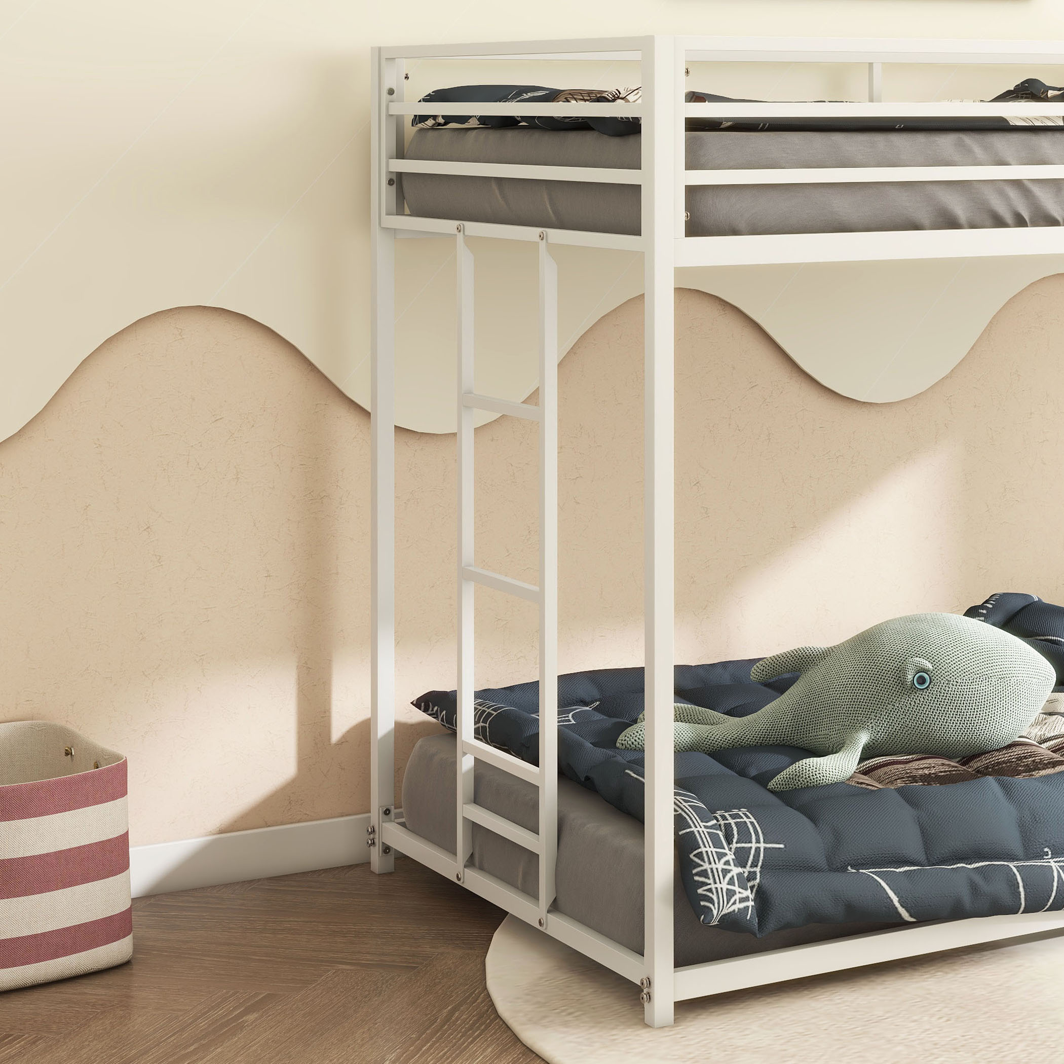 Same as B083P160613 Adam Sturdy Twin over Twin Bunk Bed Metal White for Kids and Adult, Low Profile and Easy Climbing with Stable Ladder - Image 4