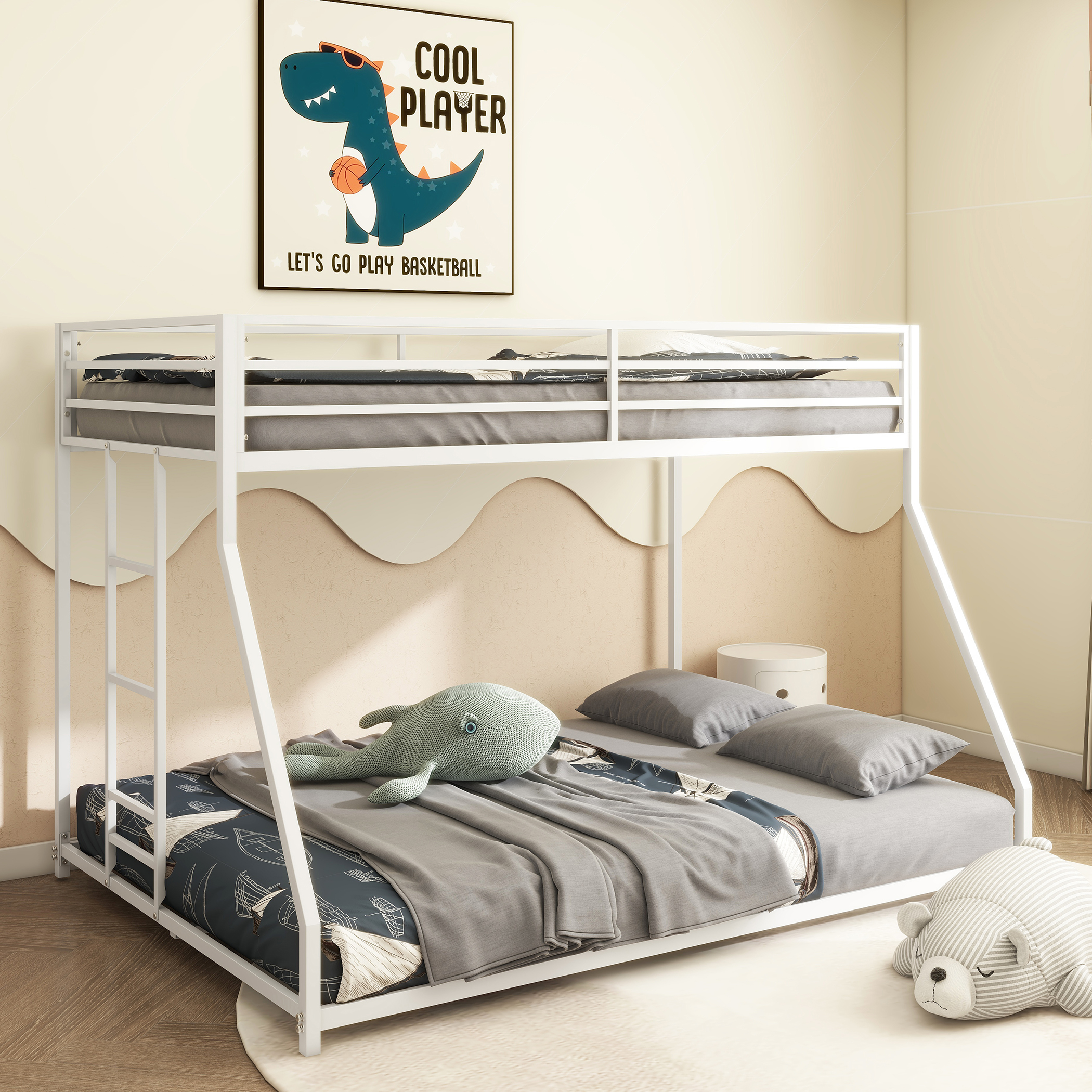 Same as B083P160614 Adam Sturdy Twin over Full Bunk Bed Metal White for Kids and Adult, Low Profile and Easy Climbing with Stable Ladder