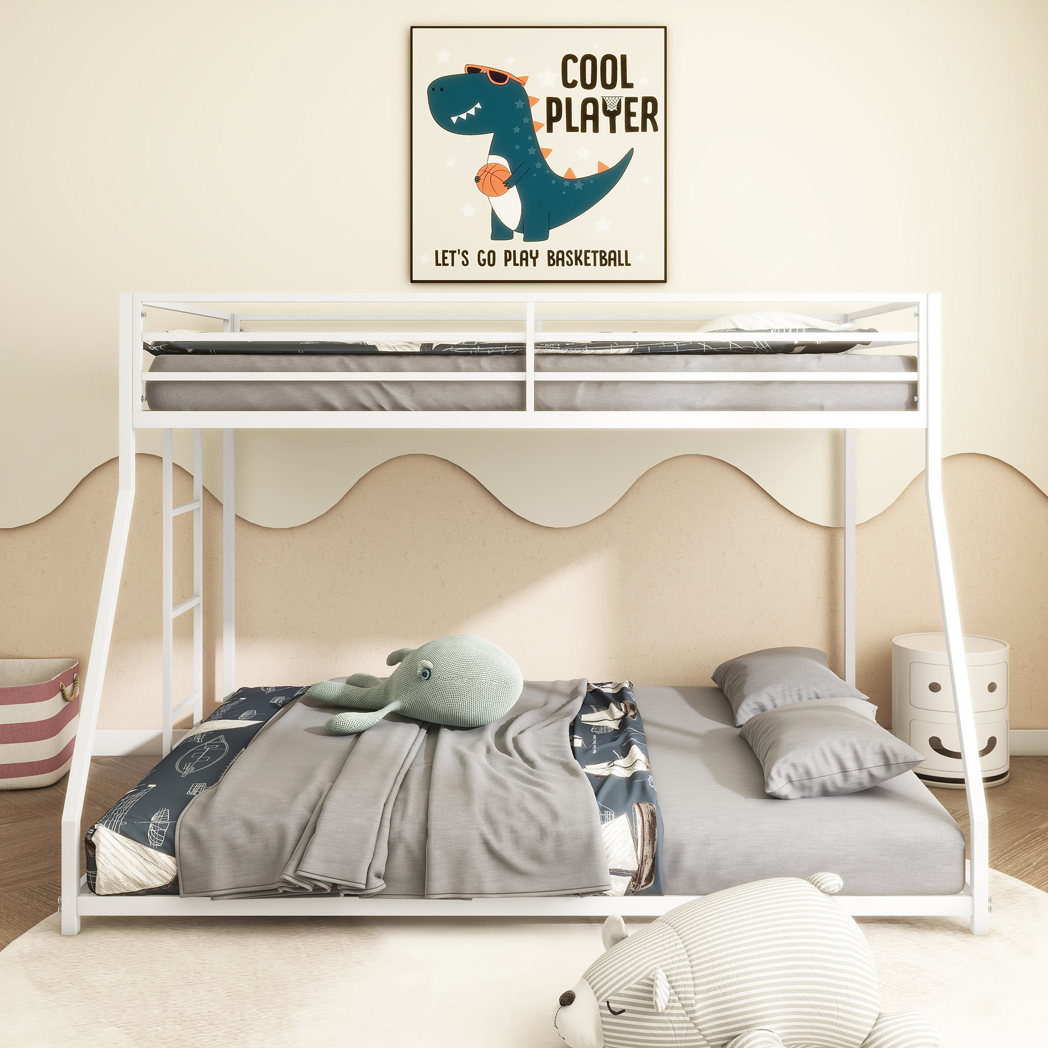 Same as B083P160614 Adam Sturdy Twin over Full Bunk Bed Metal White for Kids and Adult, Low Profile and Easy Climbing with Stable Ladder - Image 3