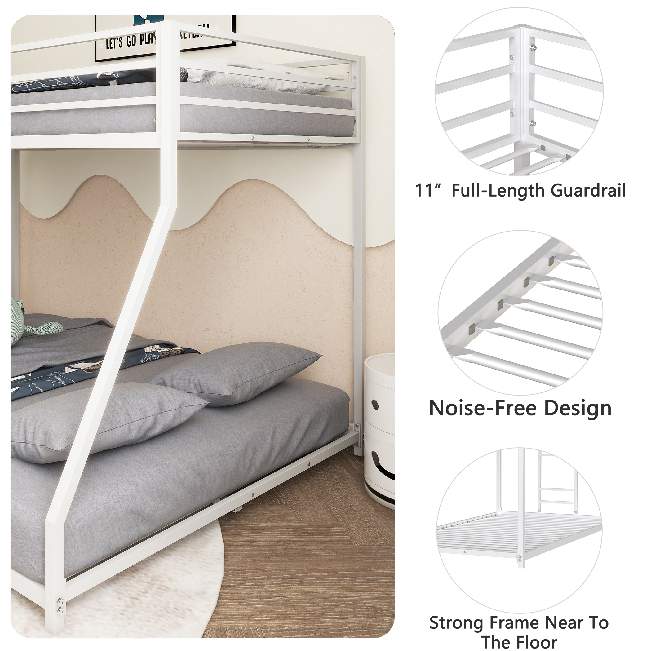 Same as B083P160614 Adam Sturdy Twin over Full Bunk Bed Metal White for Kids and Adult, Low Profile and Easy Climbing with Stable Ladder - Image 4