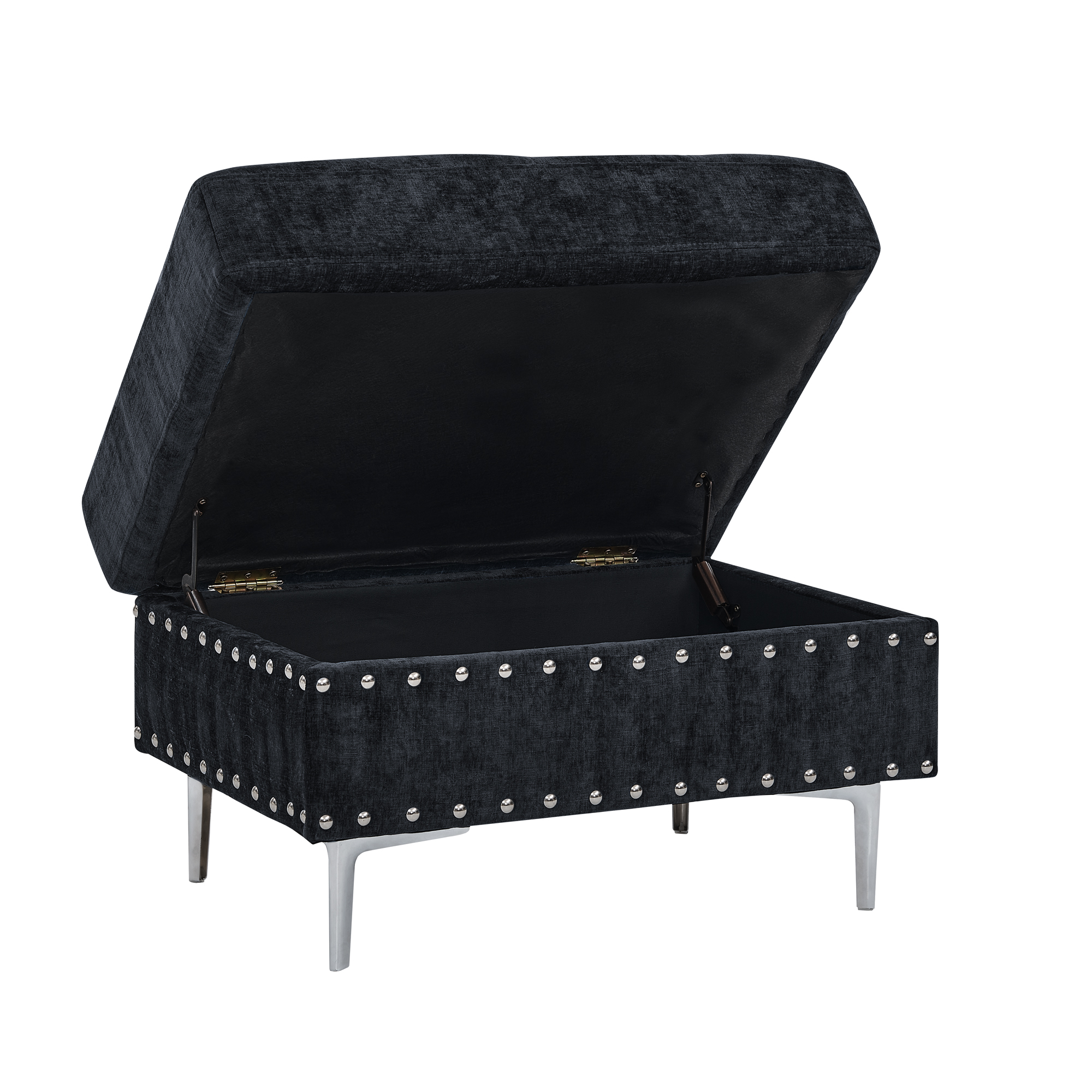 Sectional 3-Seaters Sofa with Chaise, Storage Ottoman, Metal Legs and Copper Nails,Two White Pillows ,Navy Bule(102" x 76" x35") - Image 6