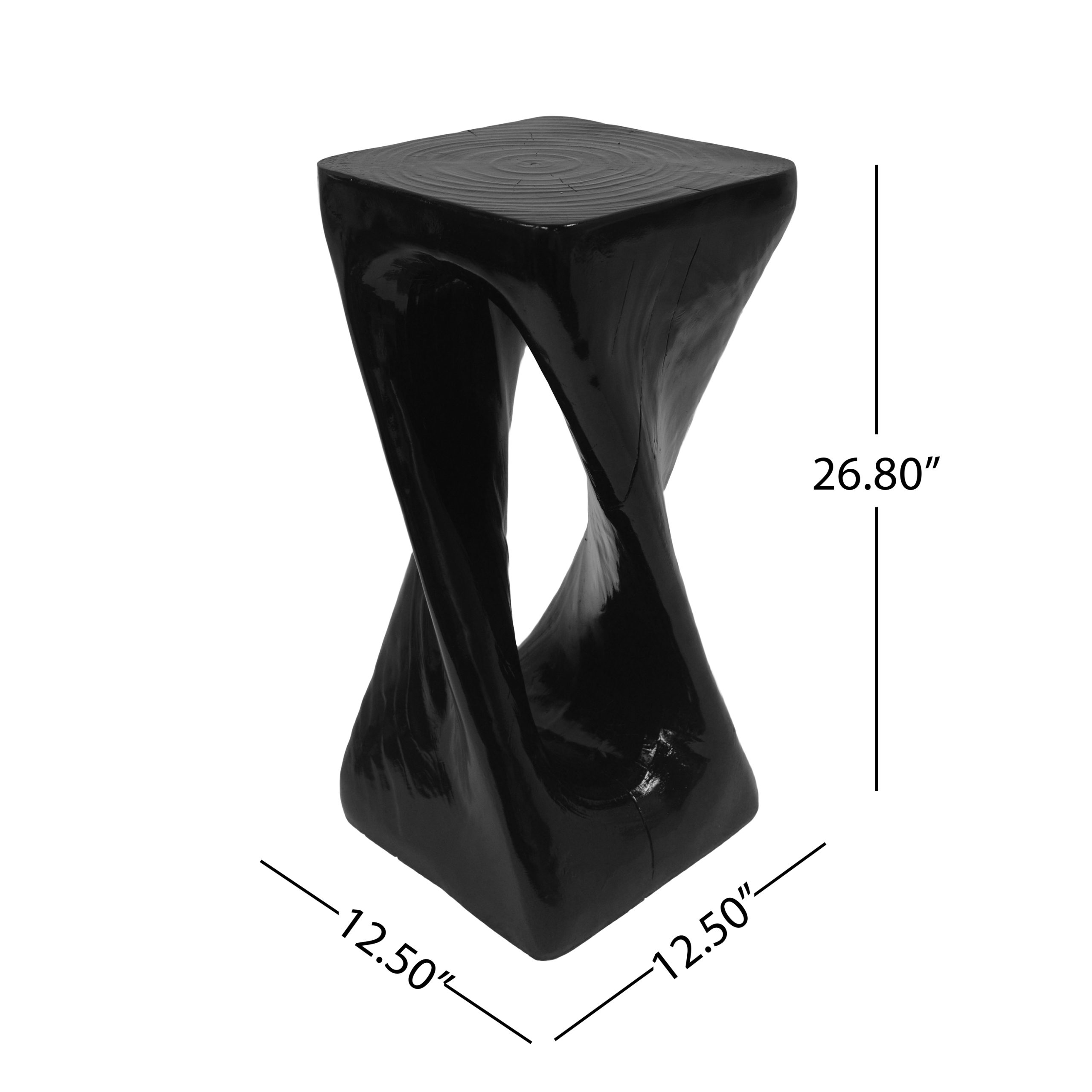 Outdoor Side Table,Twist Shape End Table,Decorative Accent Table,Garden Stool Table for Patio Balcony Beach Pool Side,Lightweight Concrete,Wood Like Texture,Black Color - Image 2
