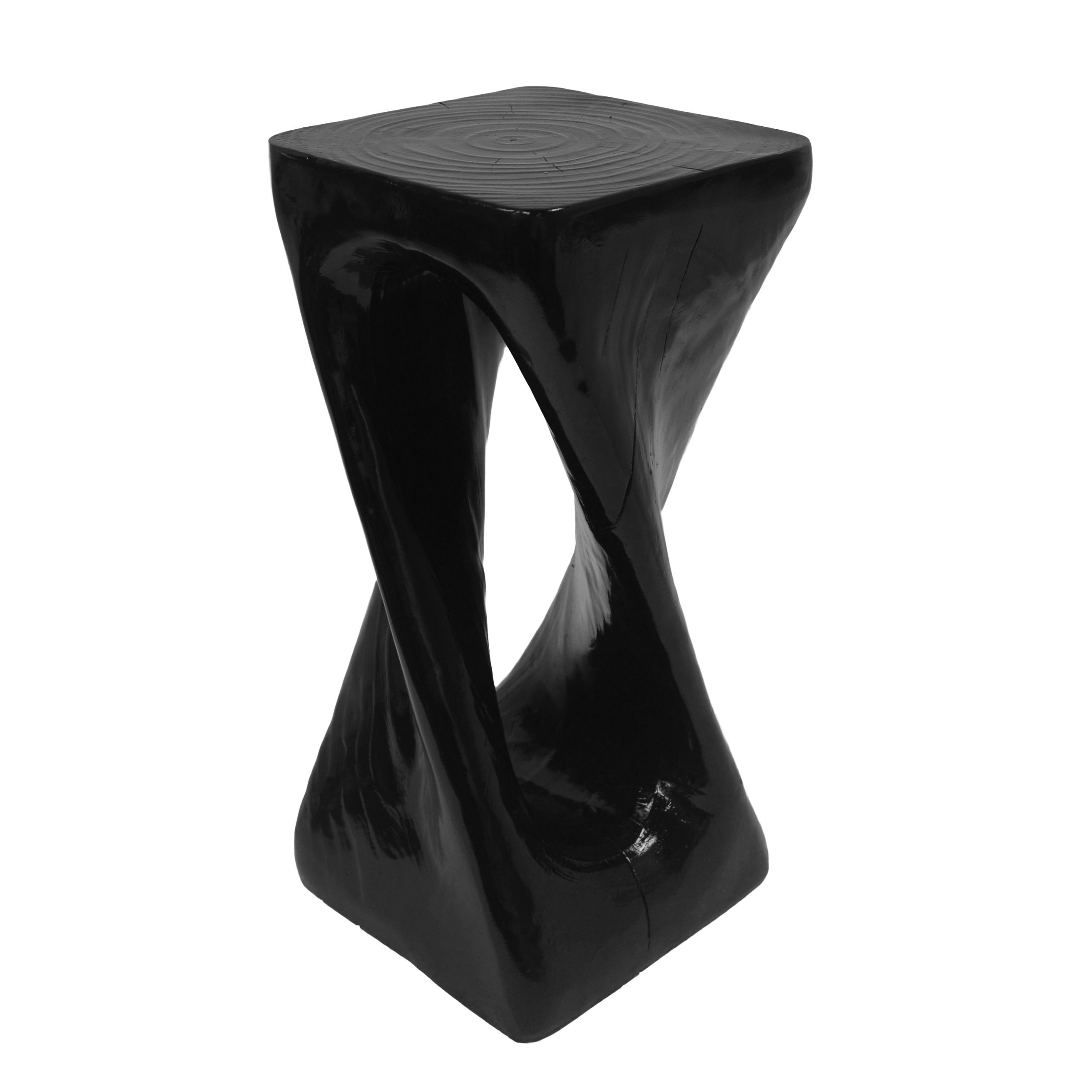 Outdoor Side Table,Twist Shape End Table,Decorative Accent Table,Garden Stool Table for Patio Balcony Beach Pool Side,Lightweight Concrete,Wood Like Texture,Black Color - Image 4